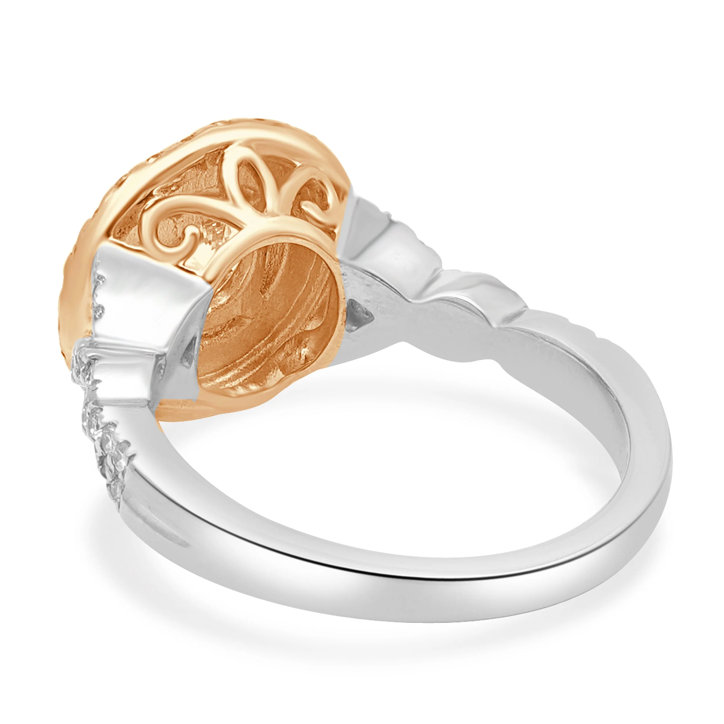 14K Two-Tone White and Rose Gold GSI Certified Round Brilliant Cut Diamond Double Halo Crossover Engagement Ring - Image 4