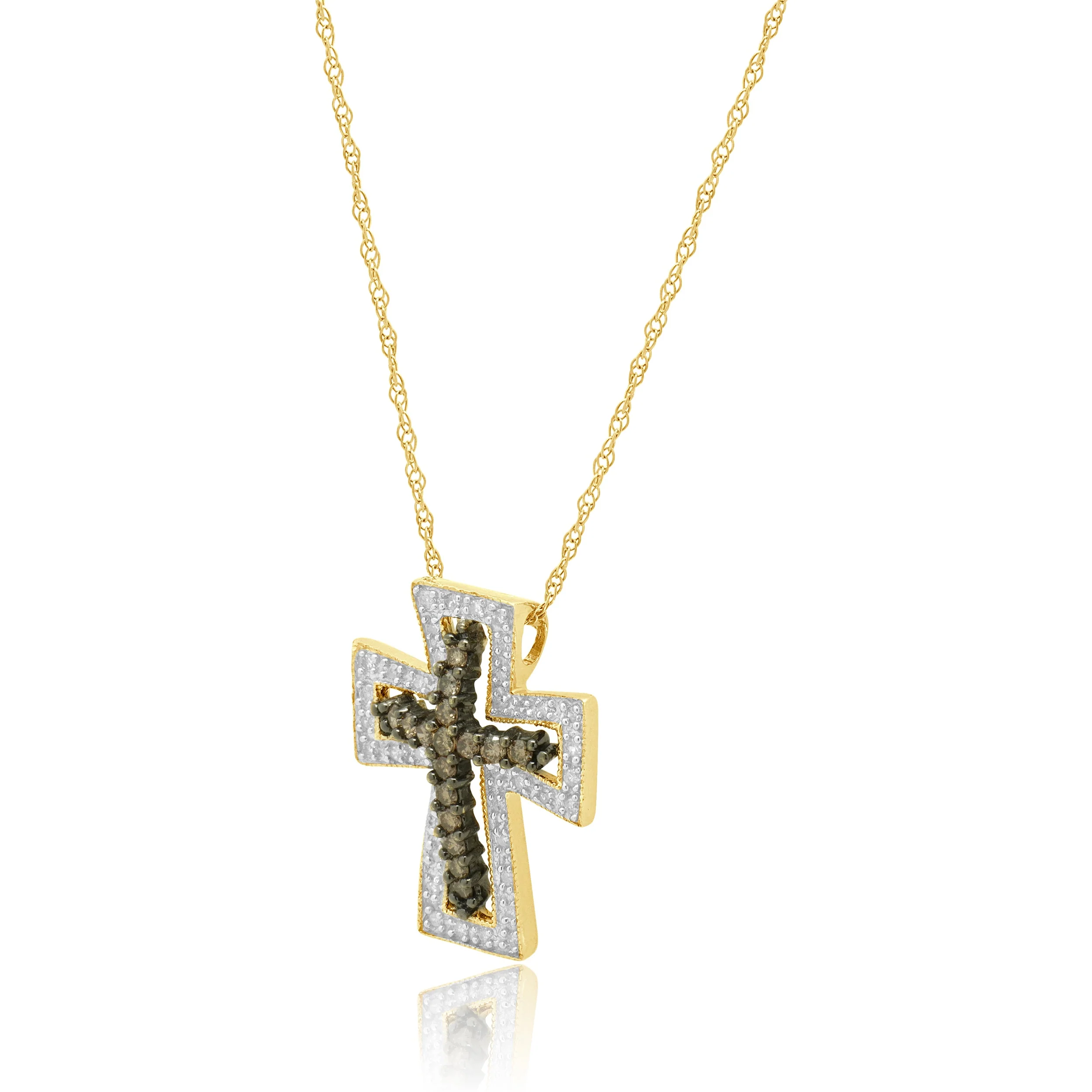14K Two-Tone Yellow and White Gold Diamond Cross Pendant Necklace 18.0" - Image 3