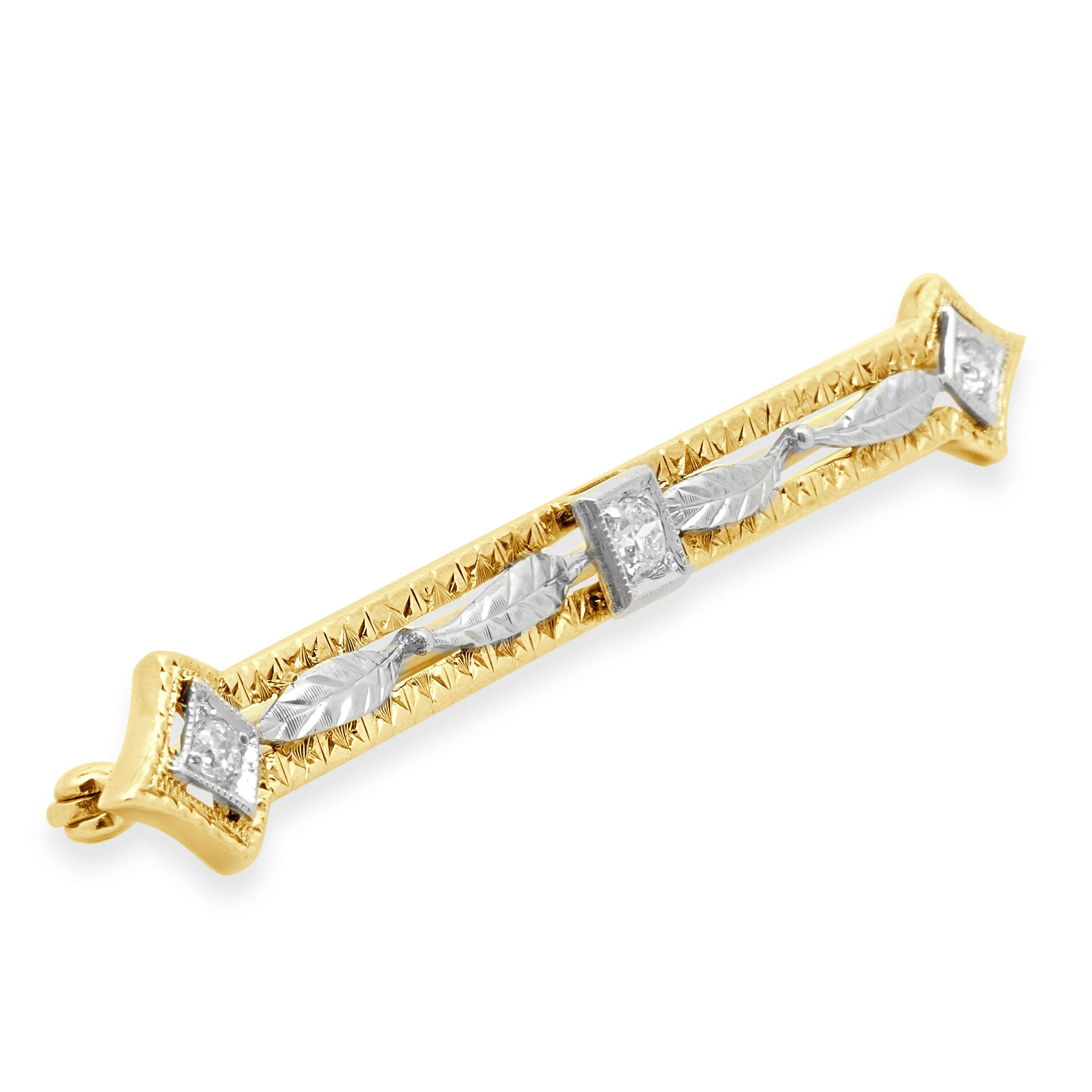 14K Two-Tone Yellow and White Gold Diamond Feather Stick Pin - Image 2