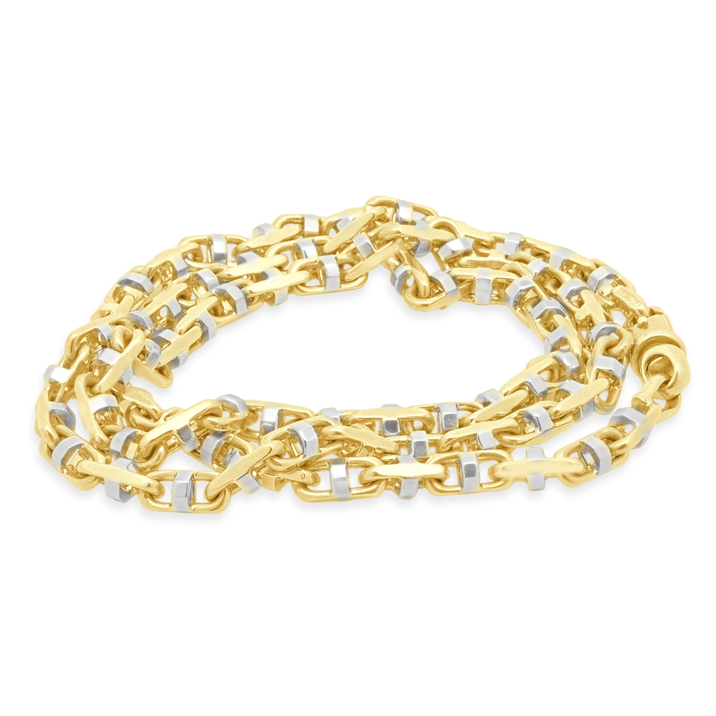 14K Two-Tone Yellow and White Gold Faceted Anchor Chain Necklace 22.25" - Image 2