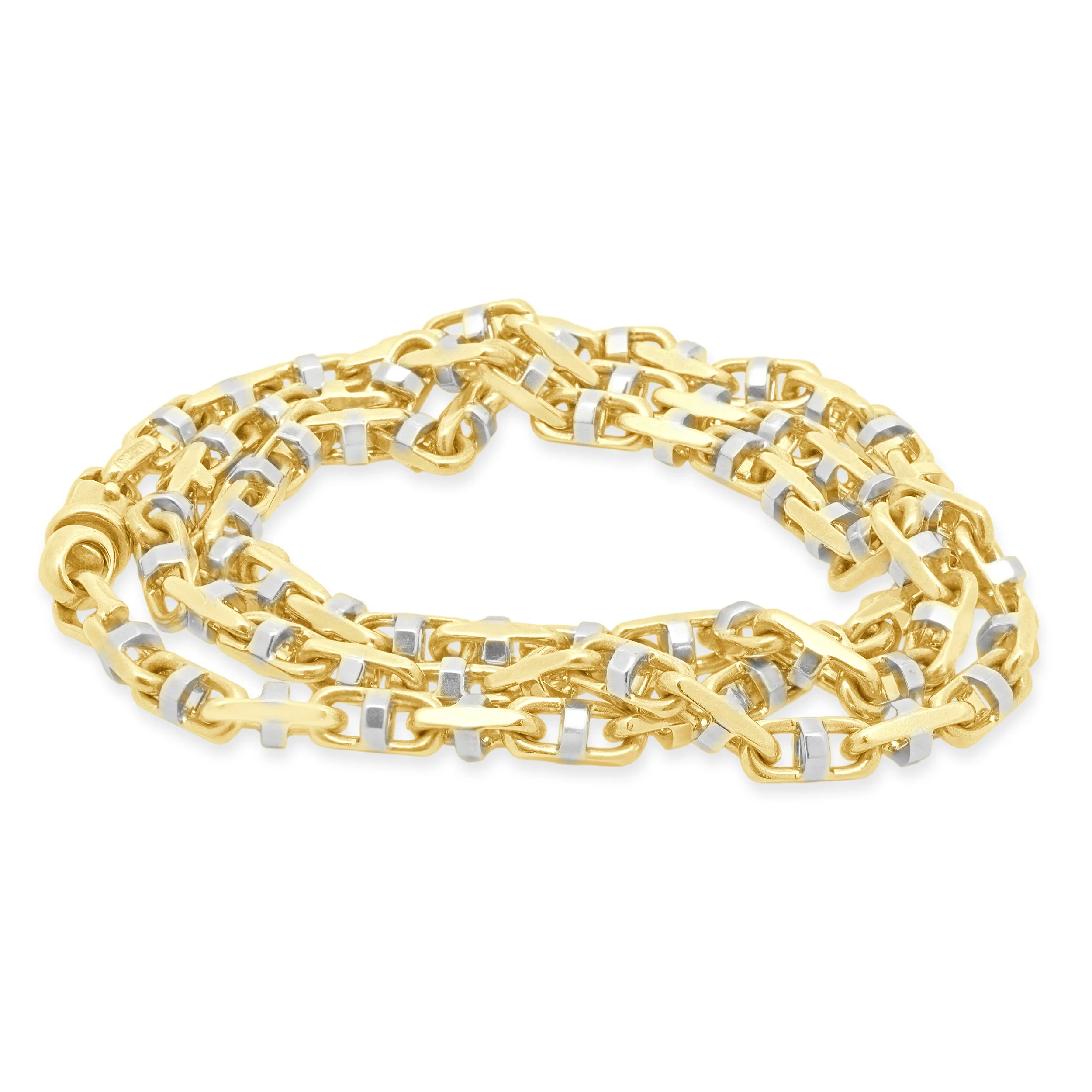 14K Two-Tone Yellow and White Gold Faceted Anchor Chain Necklace 22.25" - Image 3