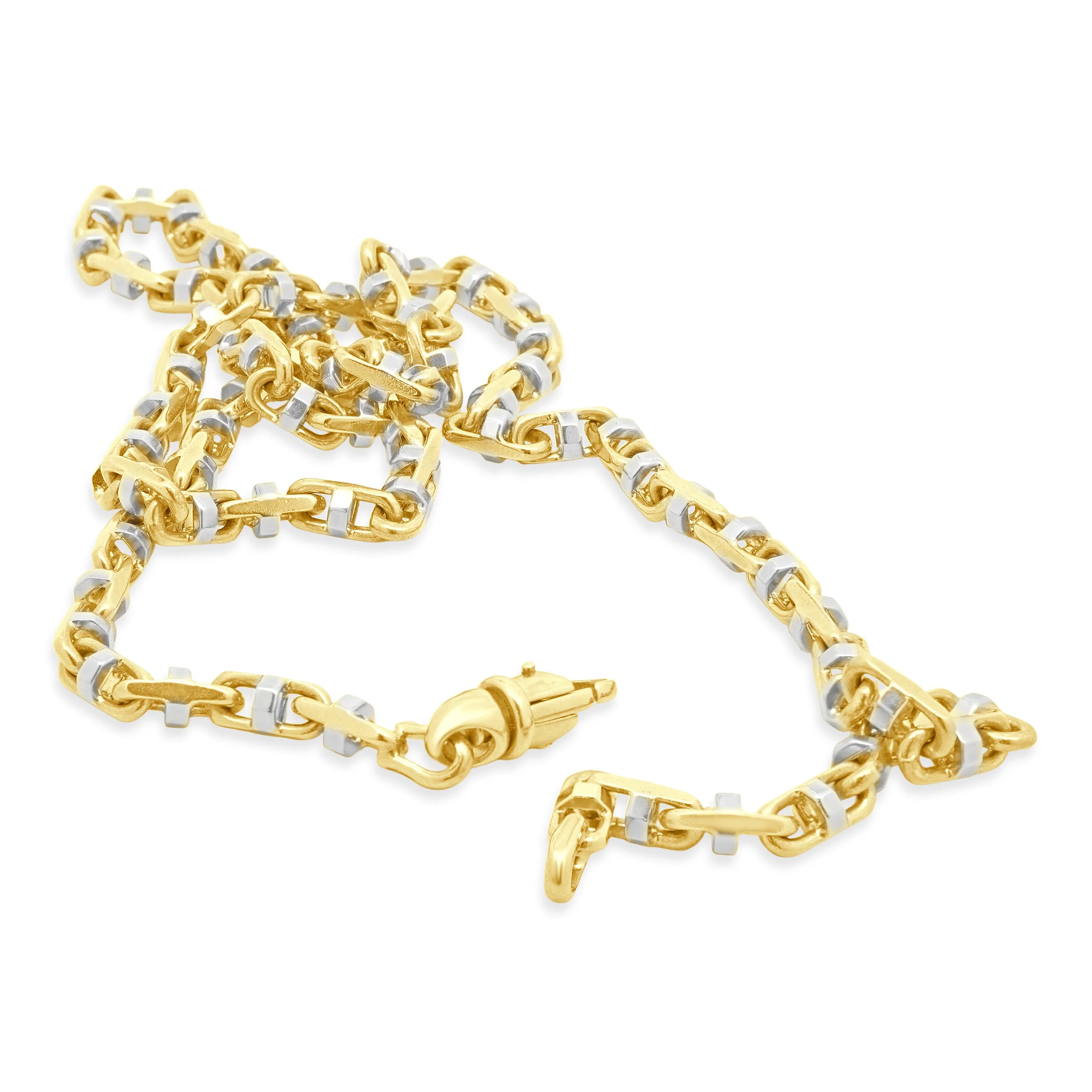 14K Two-Tone Yellow and White Gold Faceted Anchor Chain Necklace 22.25" - Image 4
