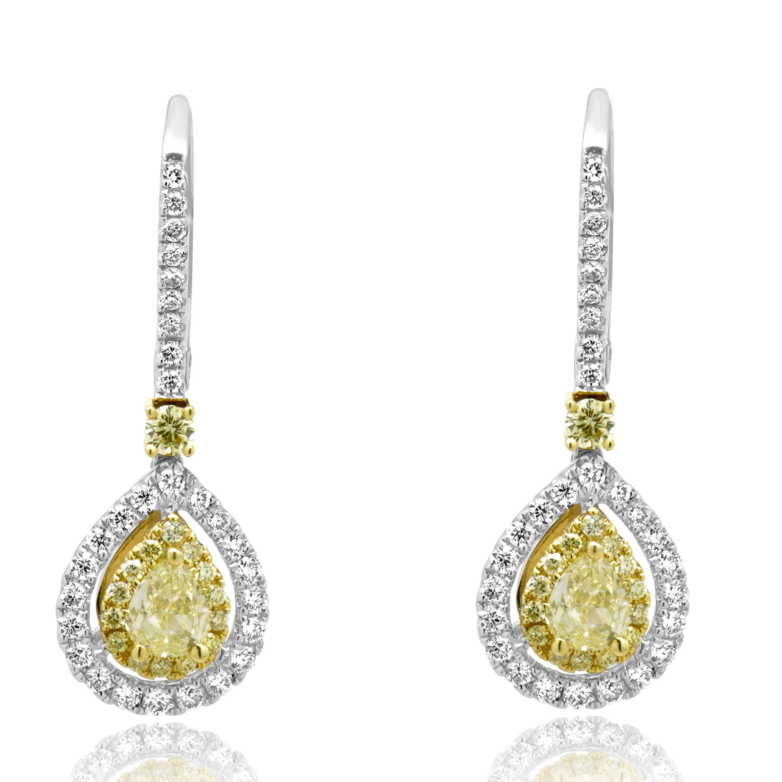 14K Two-Tone Yellow and White Gold Yellow and White Diamond Double Halo Dangle Earrings - Image 4