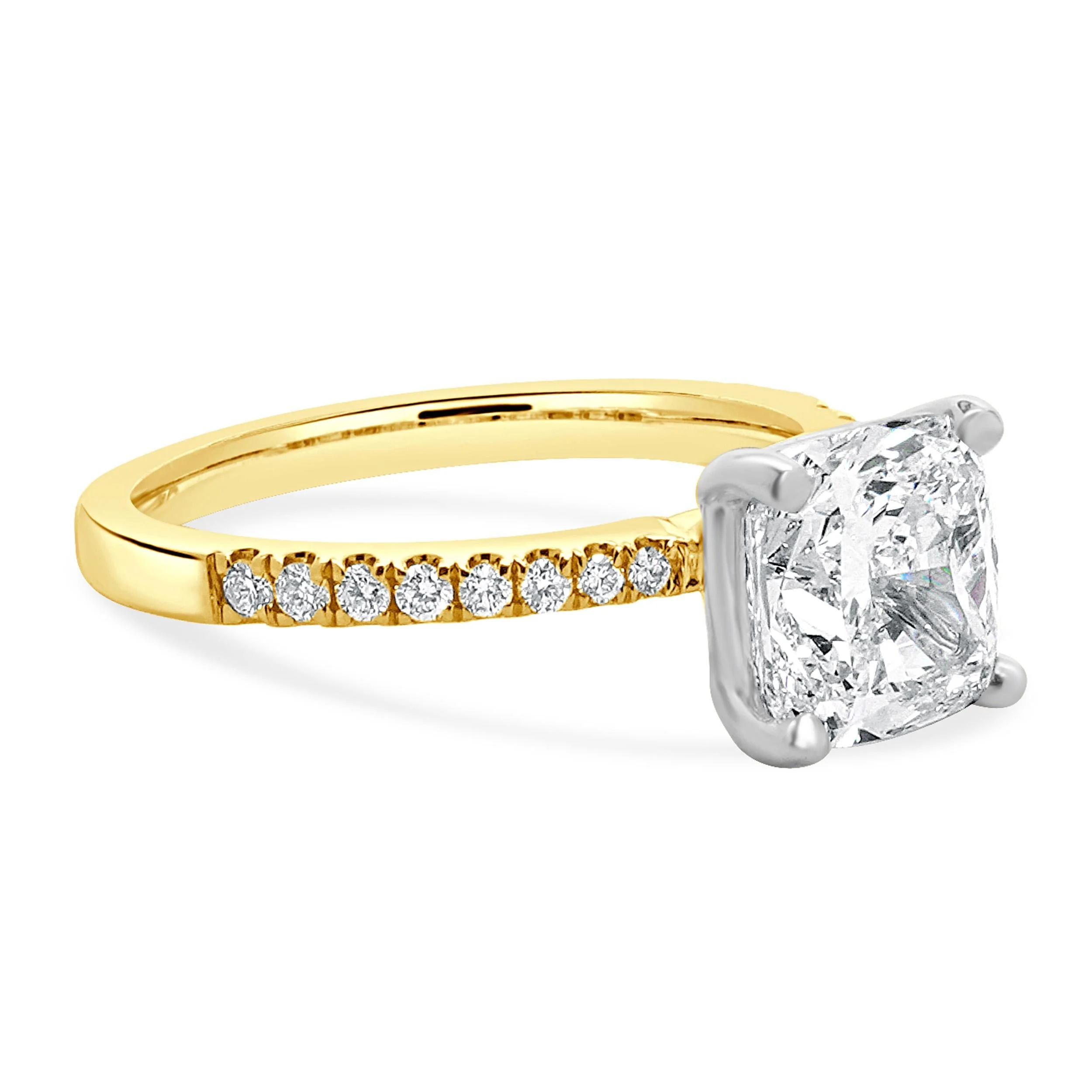 14K White and Yellow Gold Cushion Cut Diamond Engagement Ring - Image 3