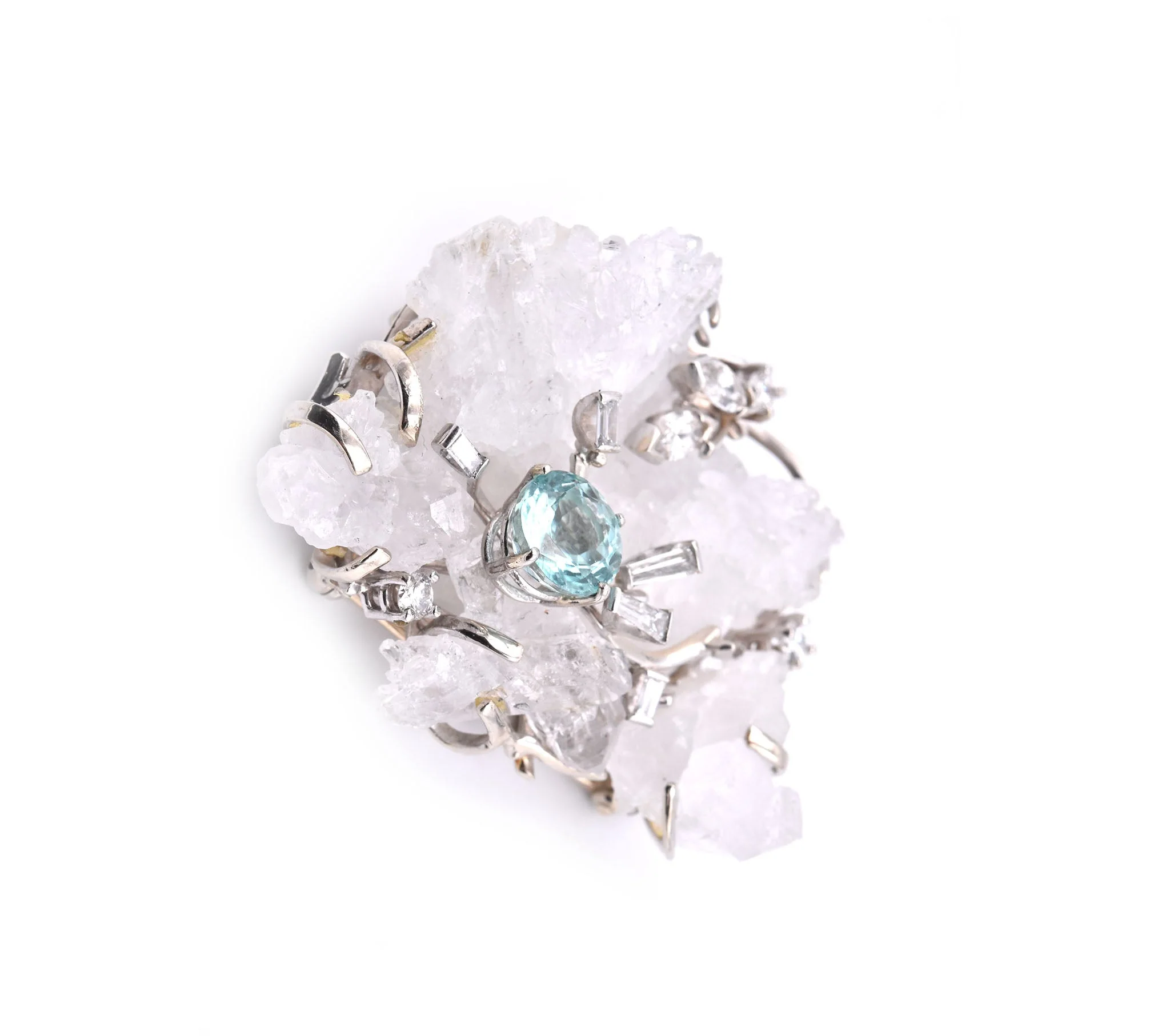 14k White Diamond, Tourmaline and Crystal Quartz Vintage Pin - Image 3