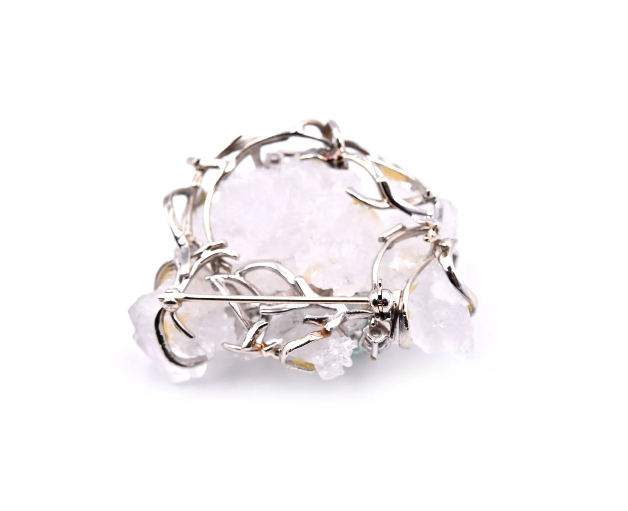 14k White Diamond, Tourmaline and Crystal Quartz Vintage Pin - Image 4