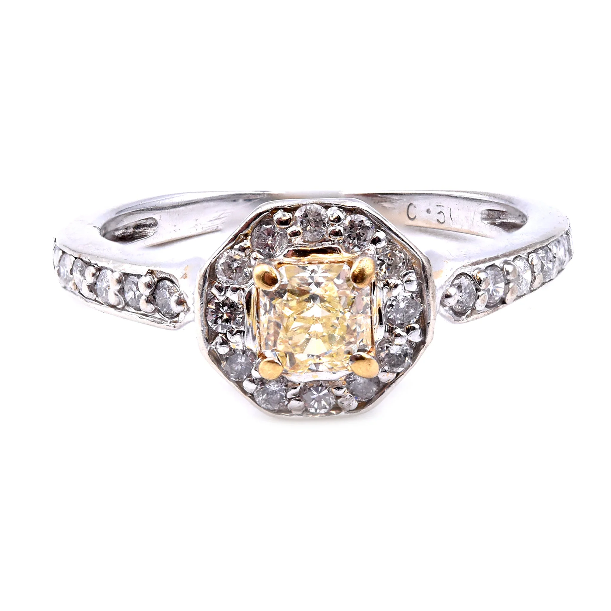 14k White Gold 0.30ct Yellow Princess Cut Diamond Engagement Ring