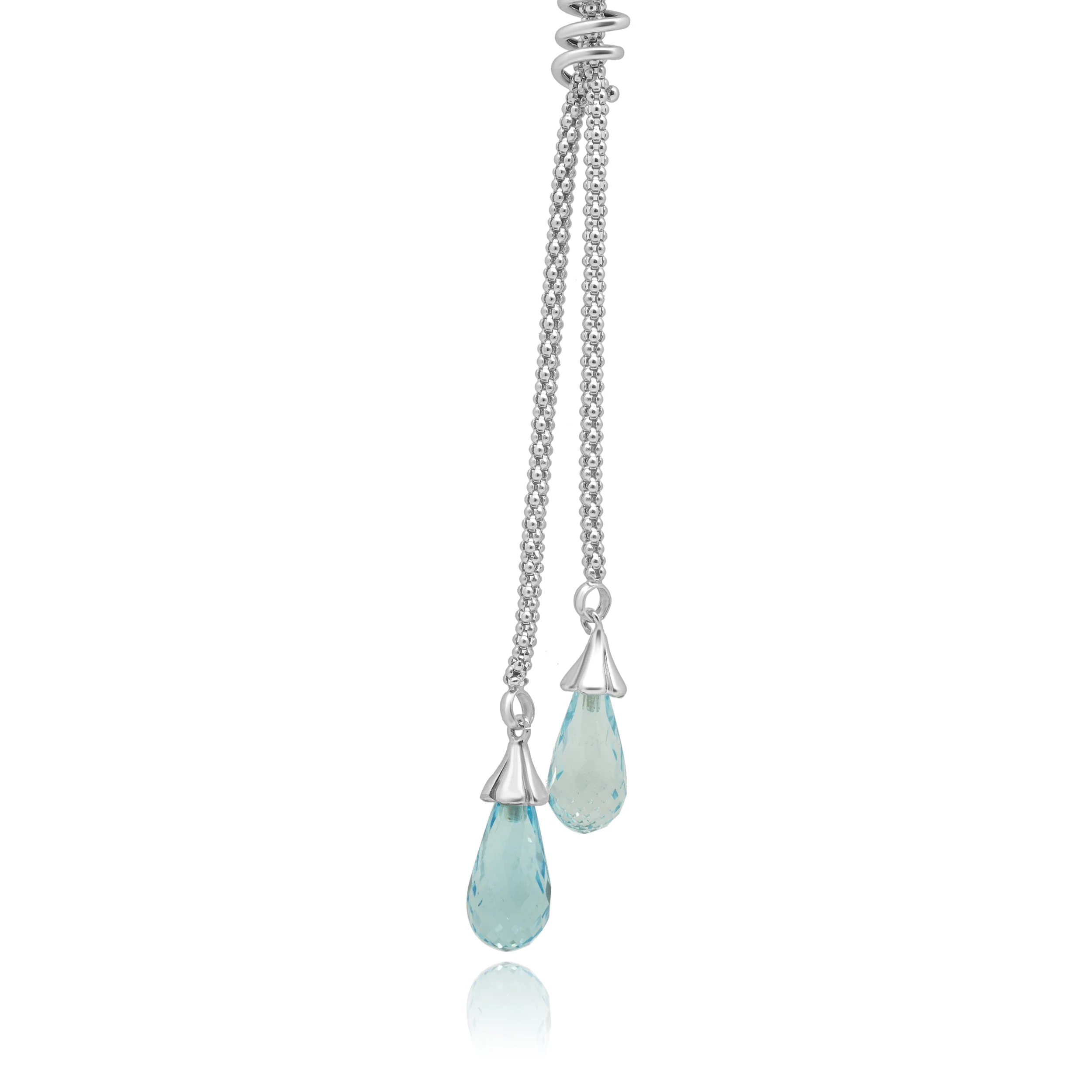 14K White Gold and Briolette Cut Blue Topaz Lariat Necklace 16.75" - Image 2