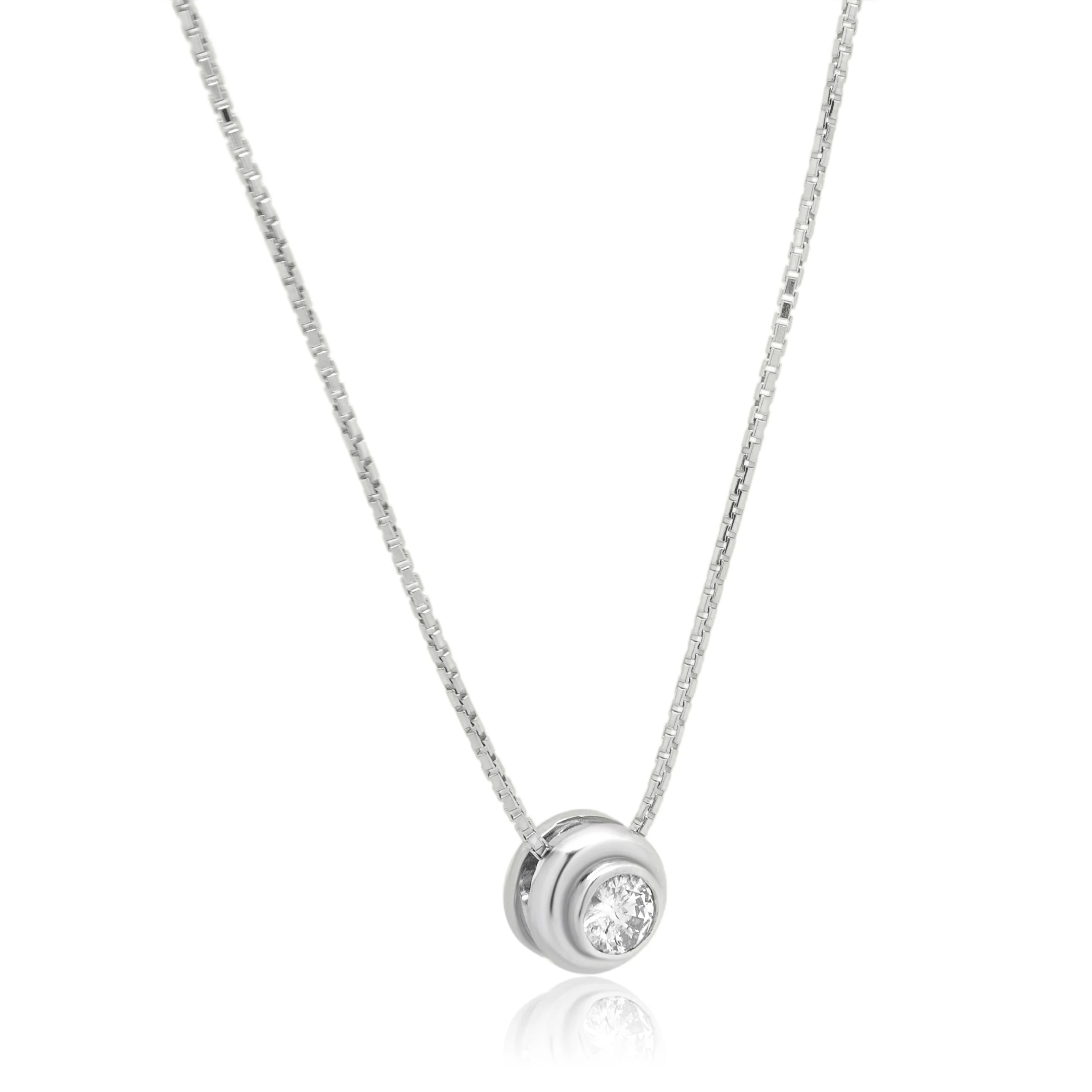 14K White Gold Bezel Set Round Brilliant Cut Diamond Solitaire Pendant Necklace 16.0" - Image 3