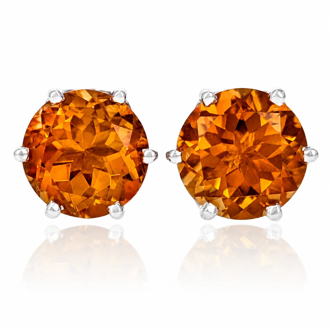 14K White Gold Citrine Stud Earrings