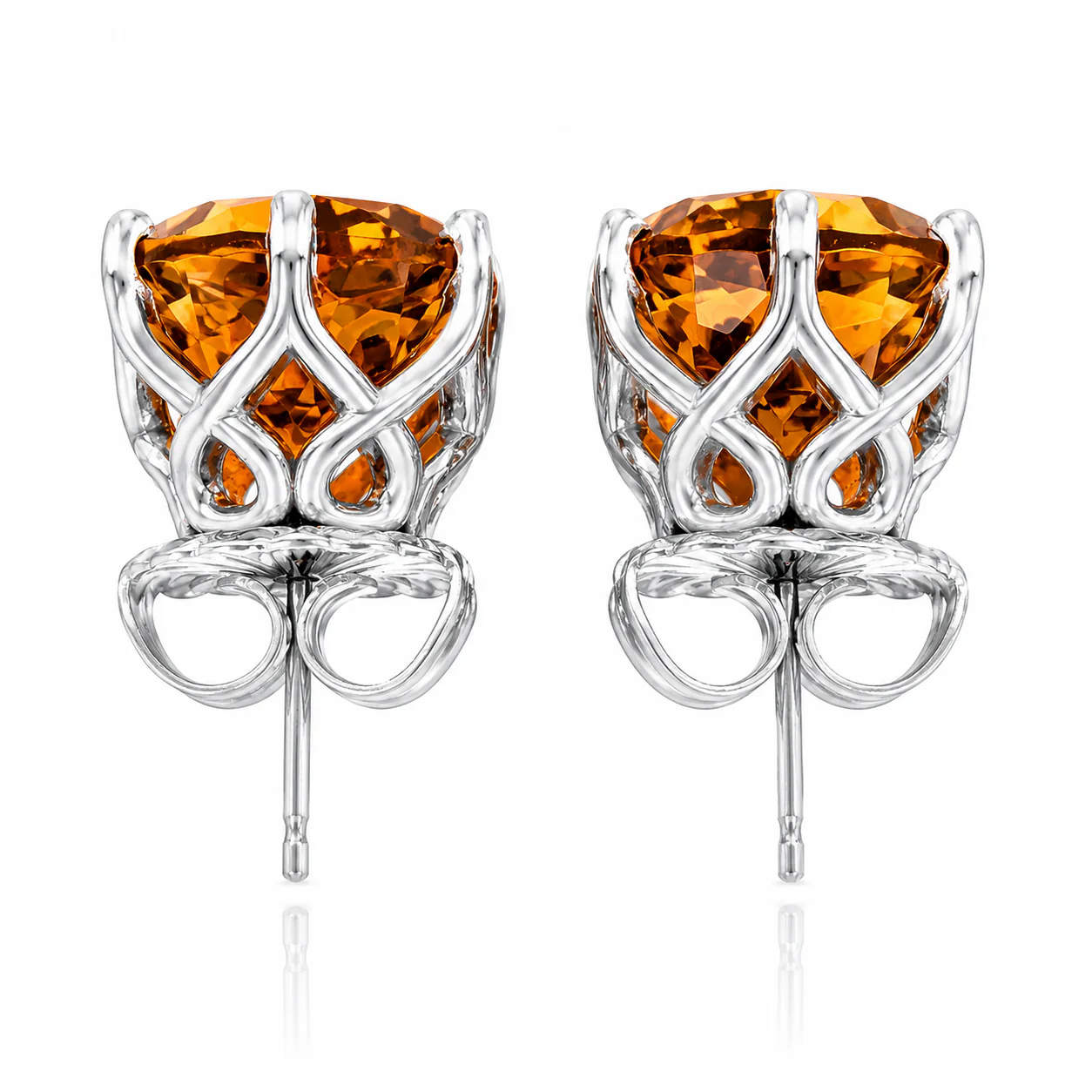 14K White Gold Citrine Stud Earrings - Image 2