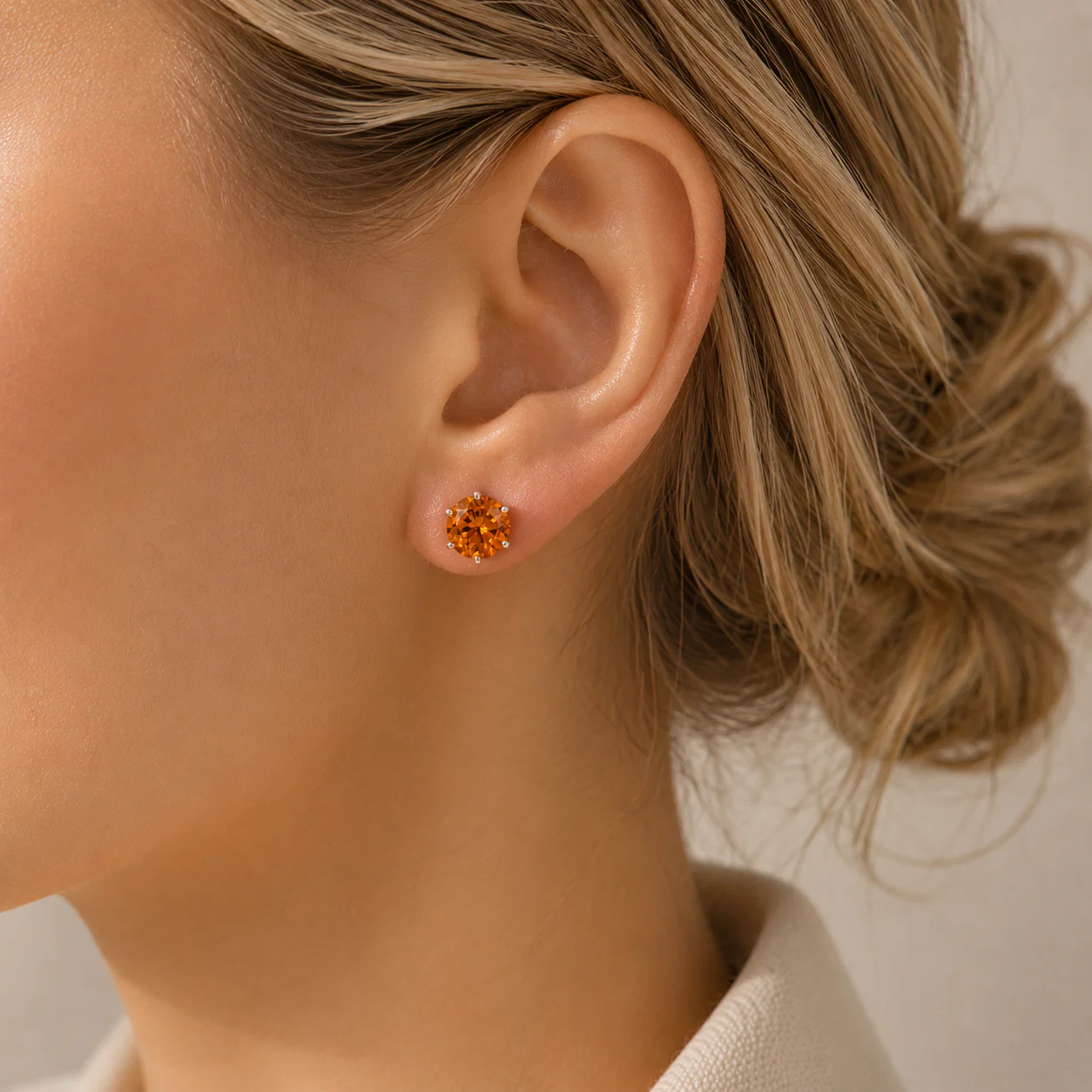 14K White Gold Citrine Stud Earrings - Image 3