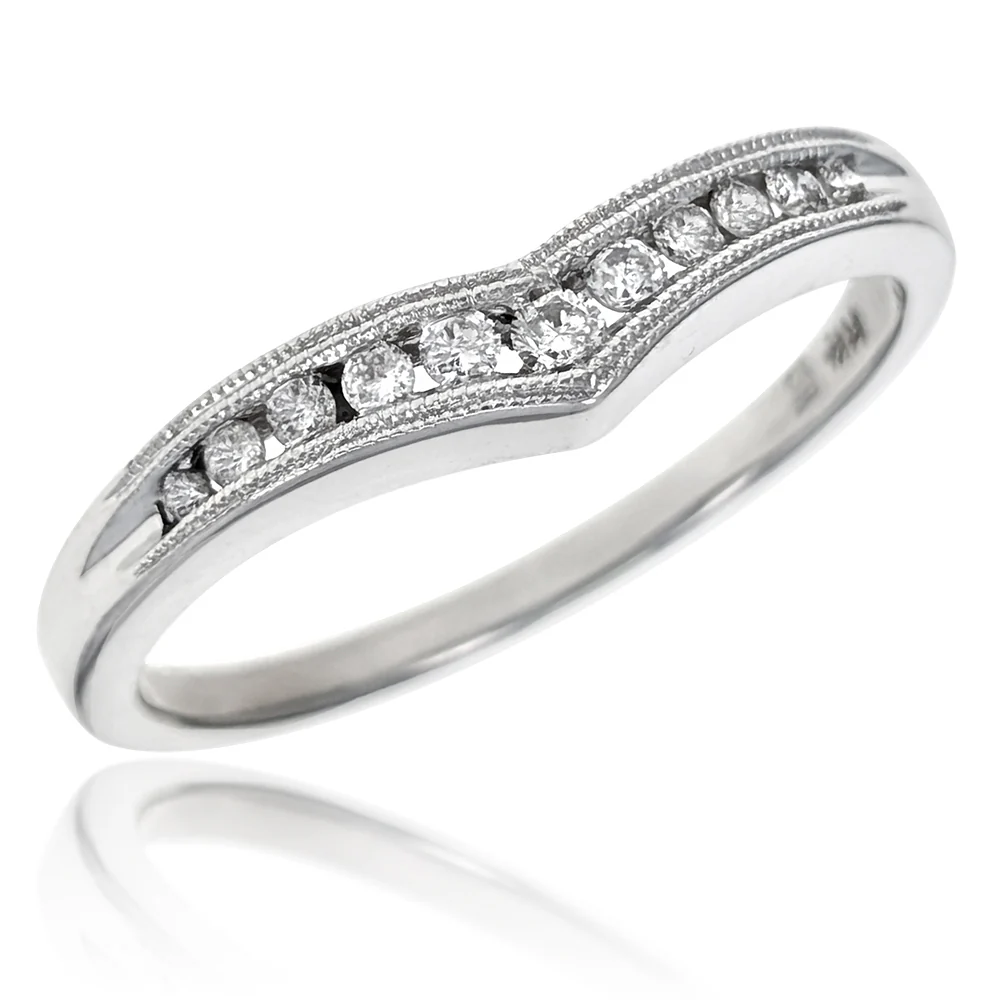 14K White Gold Diamond Chevron Contour Band