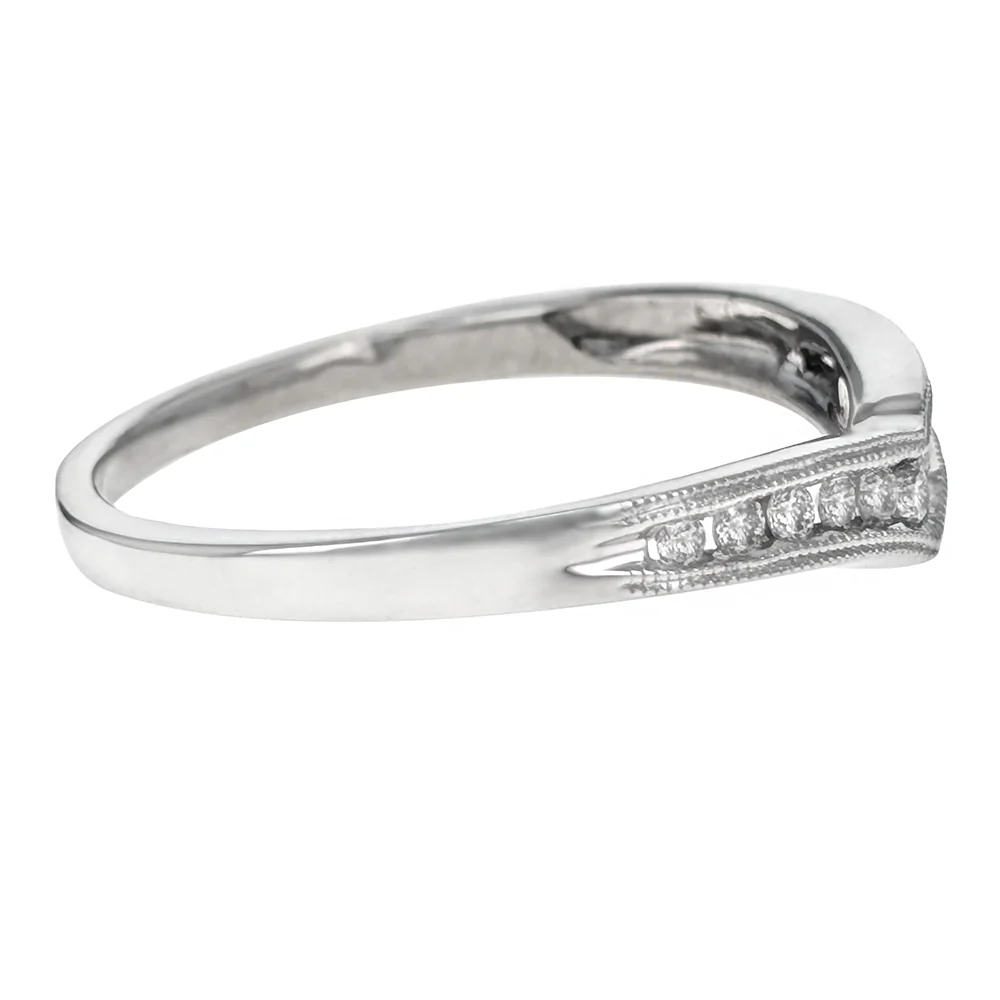 14K White Gold Diamond Chevron Contour Band - Image 2