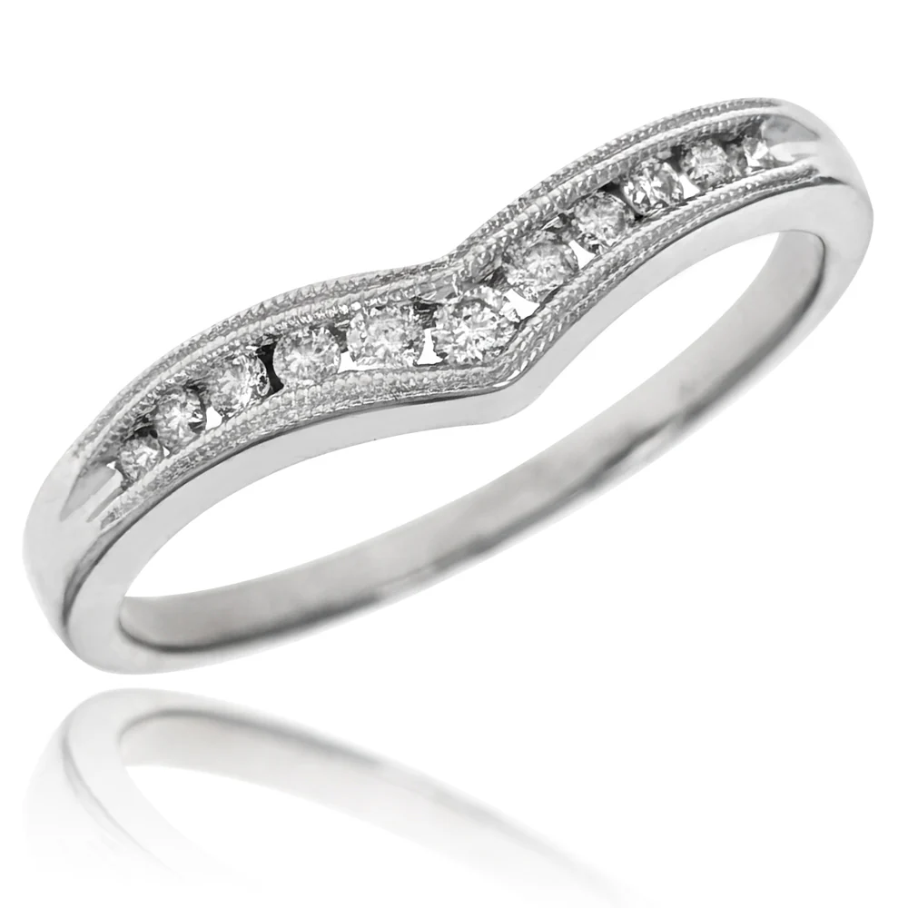 14K White Gold Diamond Chevron Contour Band