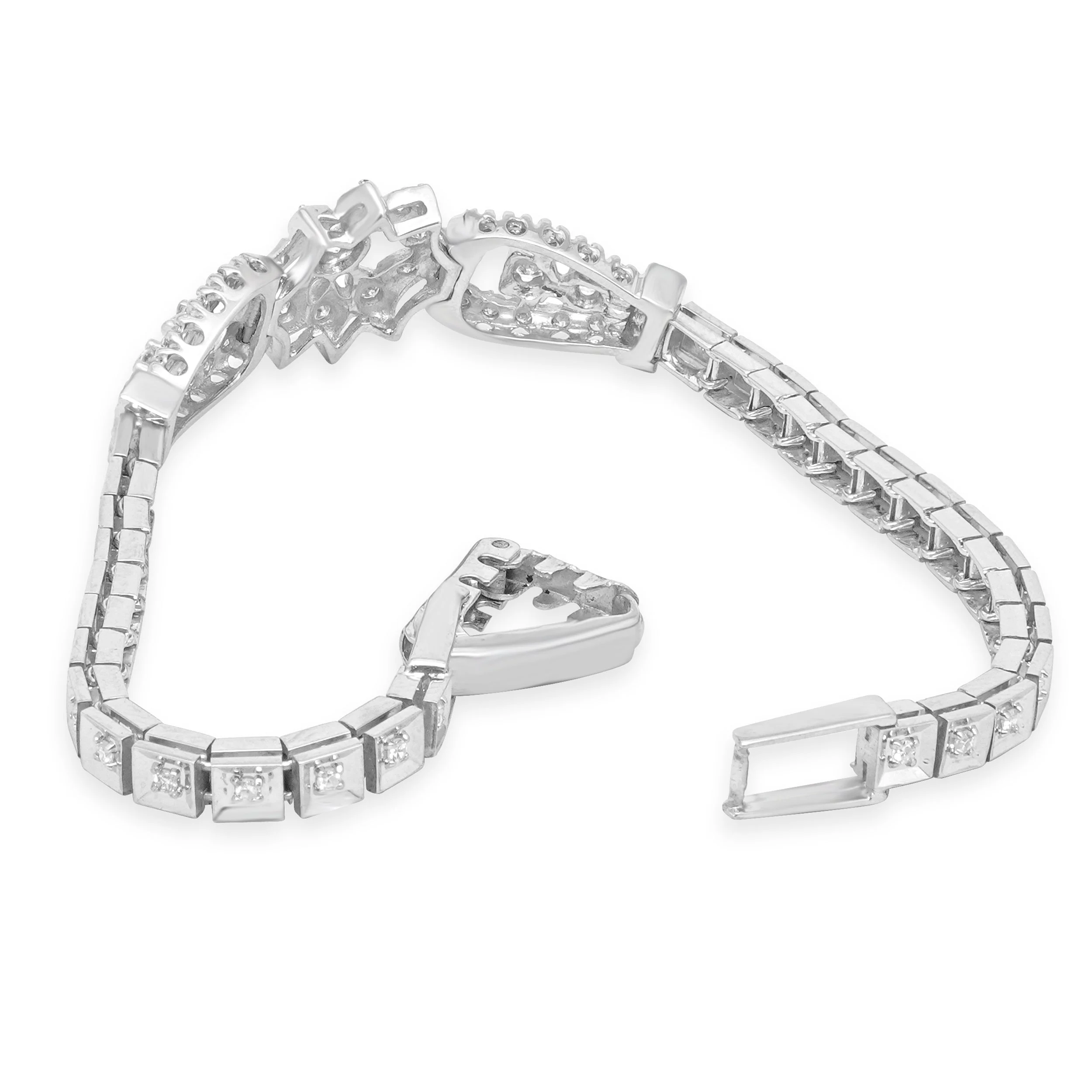 14K White Gold Diamond Floral Bracelet 6.75" - Image 4