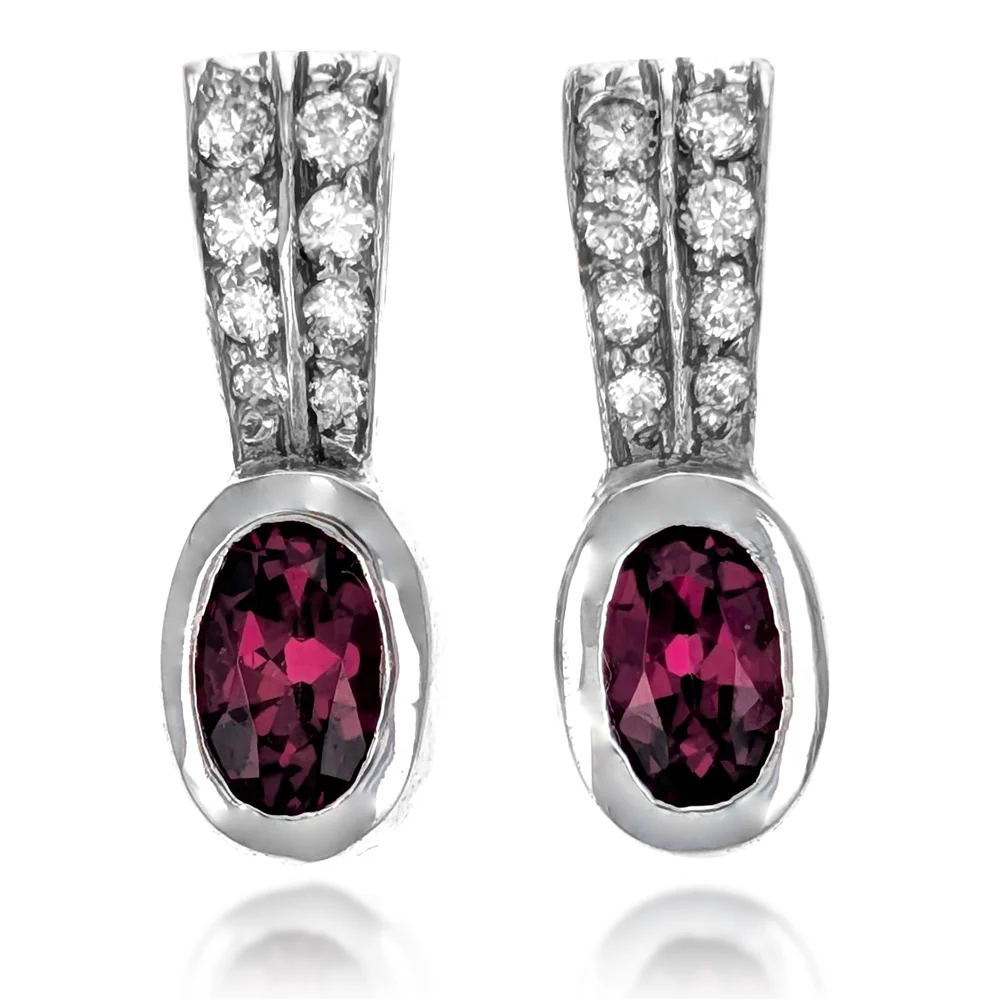 14K White Gold Diamond & Rhodolite Garnet Drop Earrings