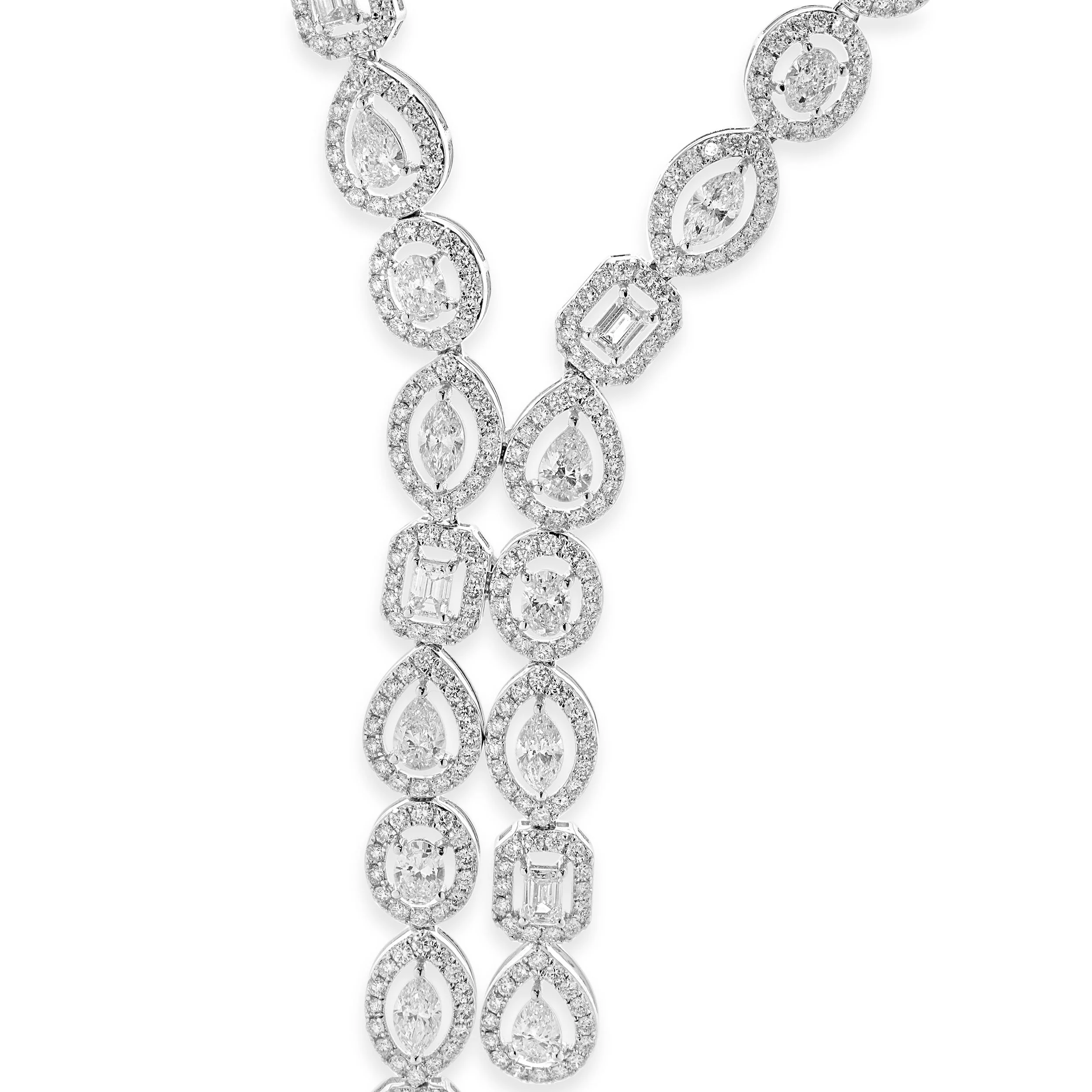 14k White Gold Multi-Shaped Halo Diamond Lariat Necklace - Image 2