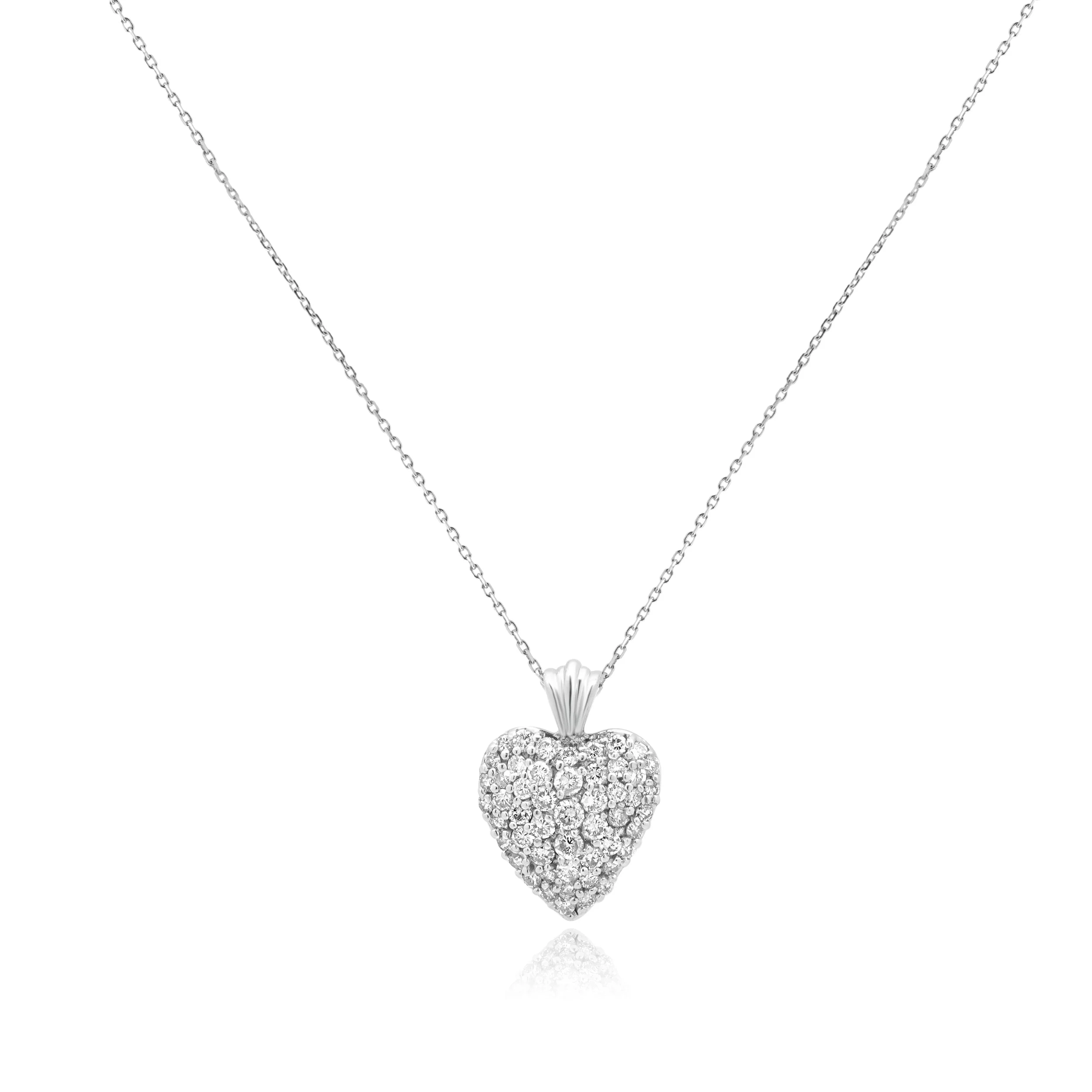 14K White Gold Pave Diamond Heart Pendant Necklace 18.0"