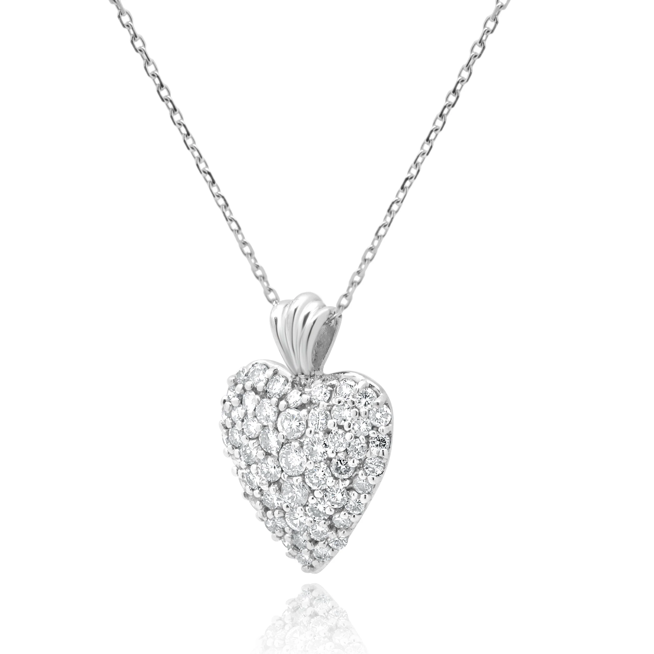 14K White Gold Pave Diamond Heart Pendant Necklace 18.0" - Image 2