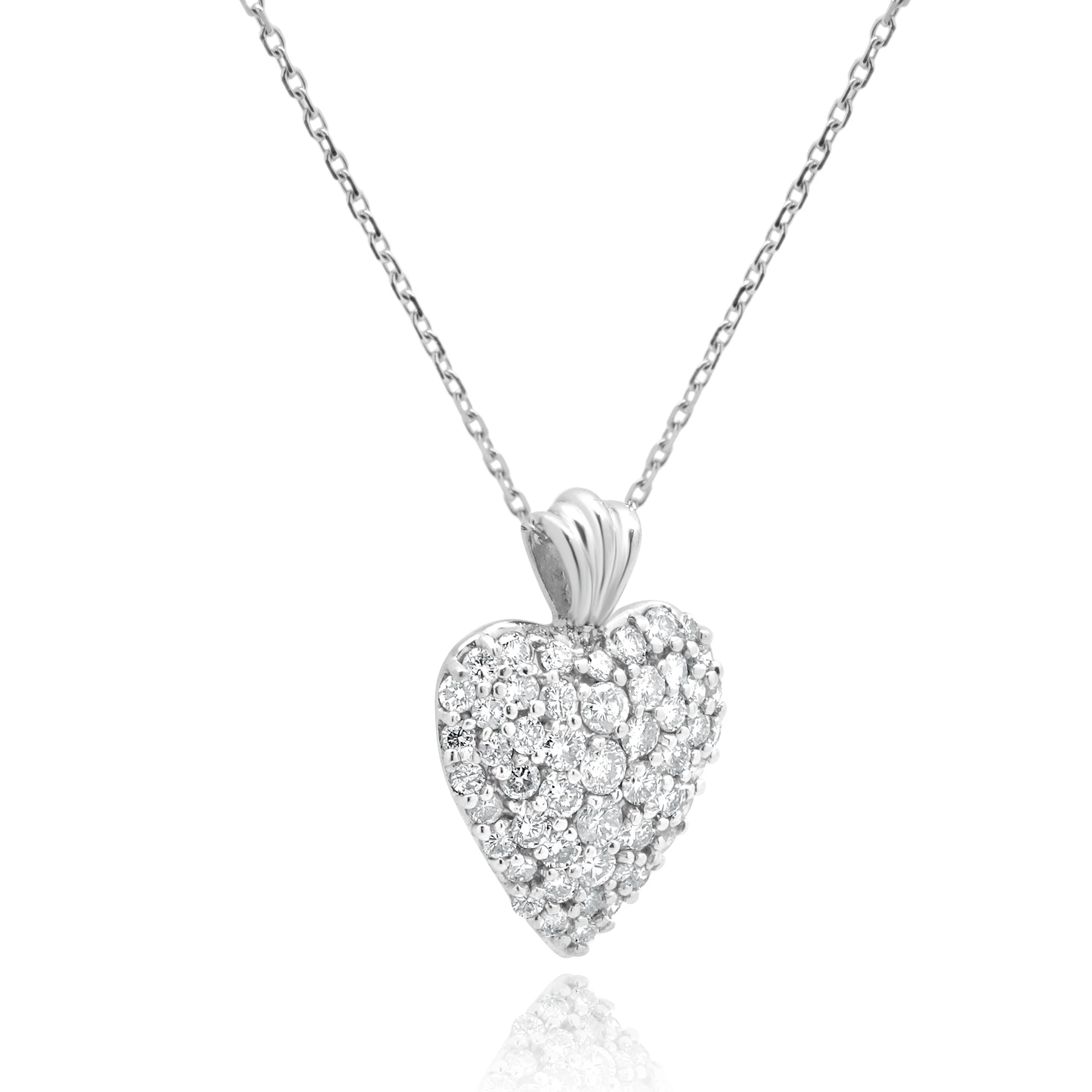 14K White Gold Pave Diamond Heart Pendant Necklace 18.0" - Image 3