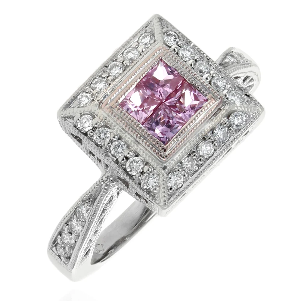 14K White Gold Pink Sapphire & Diamond Halo Ring