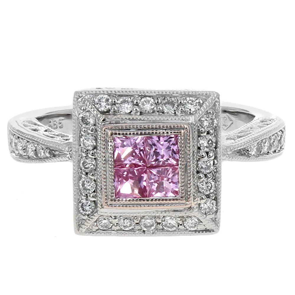 14K White Gold Pink Sapphire & Diamond Halo Ring - Image 2