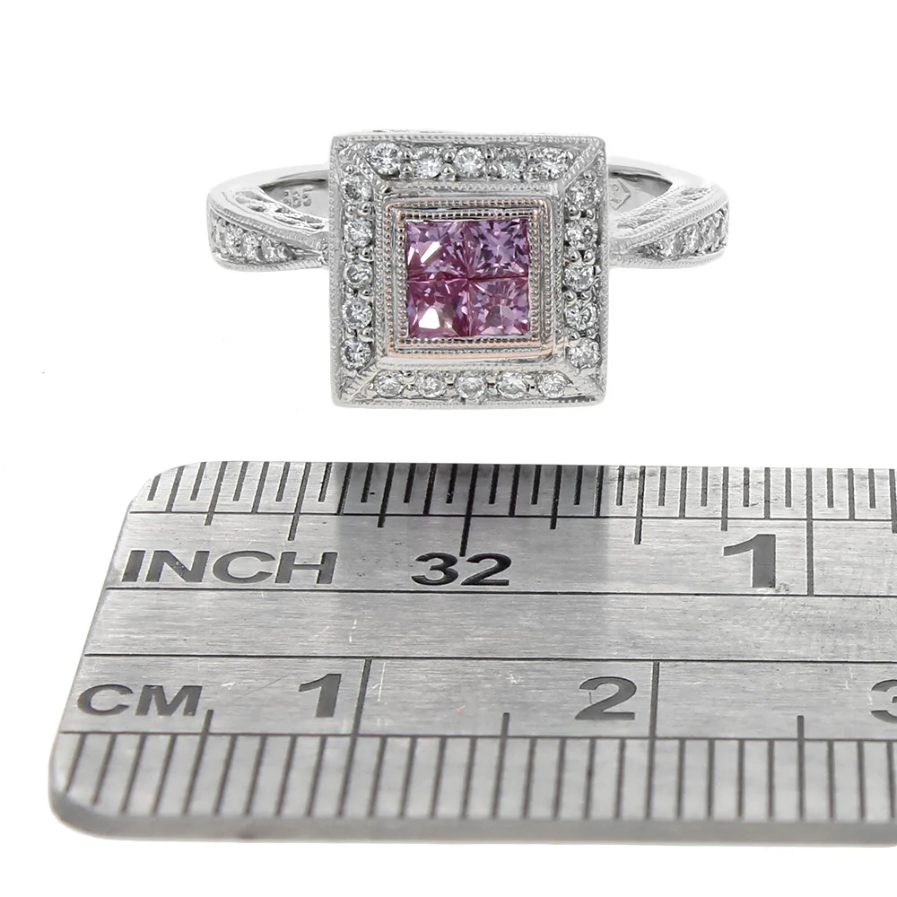 14K White Gold Pink Sapphire & Diamond Halo Ring - Image 3