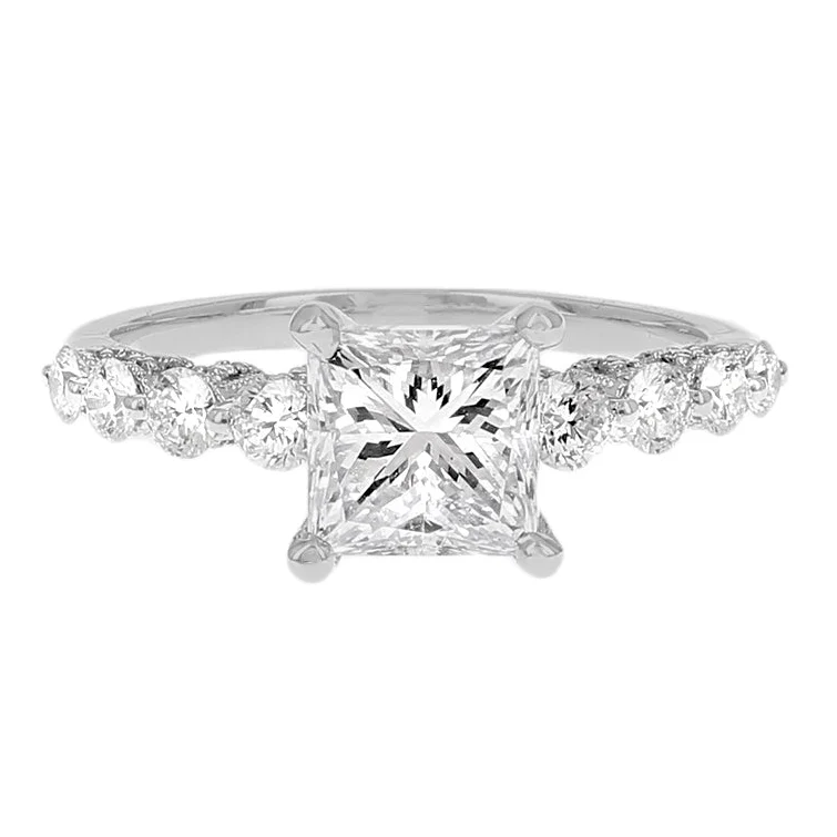 14K White Gold Princess-Cut Diamond Engagement Ring with Milgrain Accents - Image 2