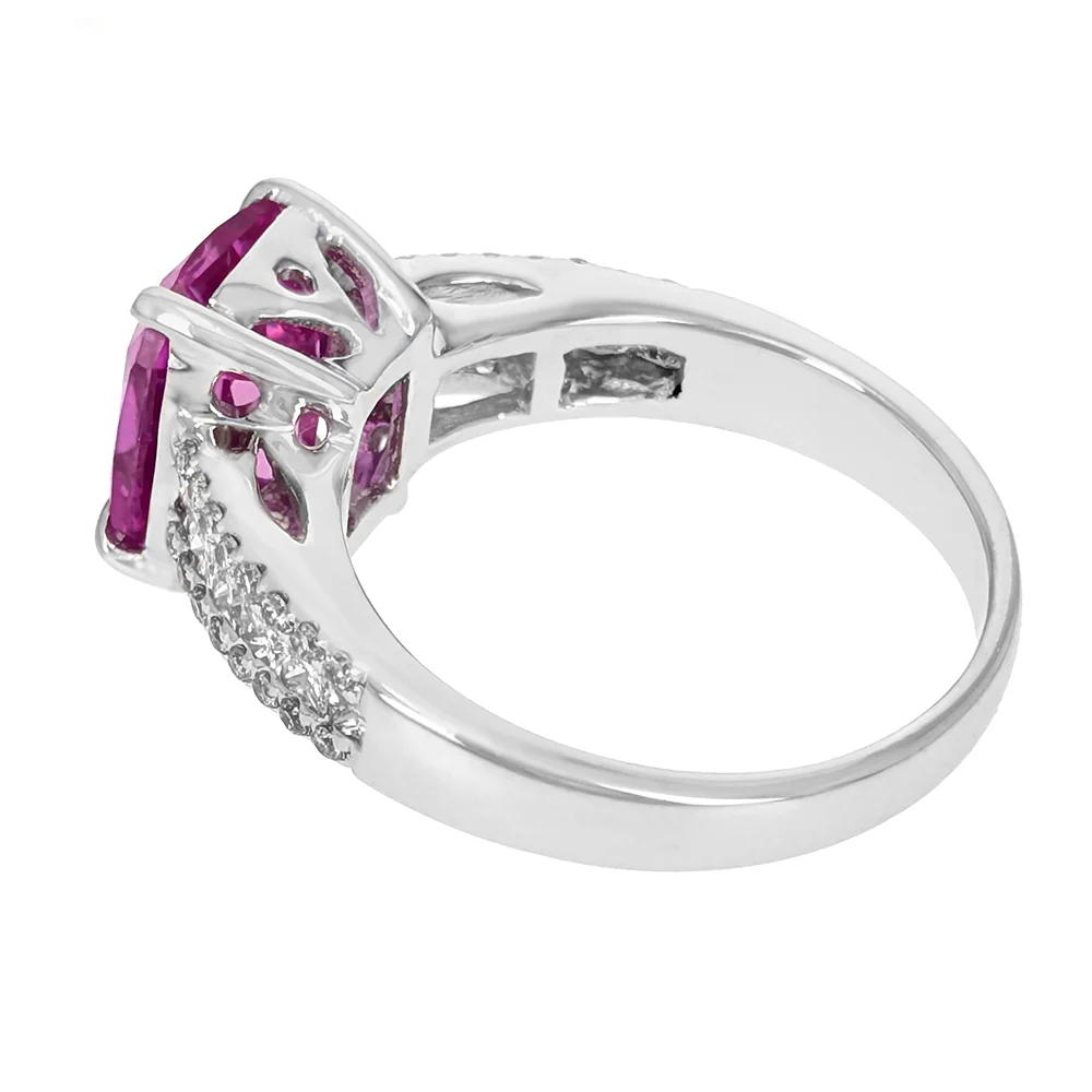 14K White Gold Radiant Cut Pink Sapphire and Diamond Ring - Image 2