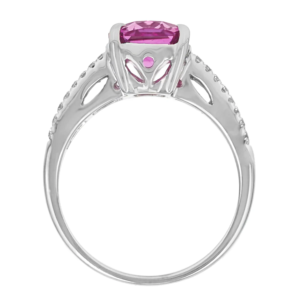 14K White Gold Radiant Cut Pink Sapphire and Diamond Ring - Image 3