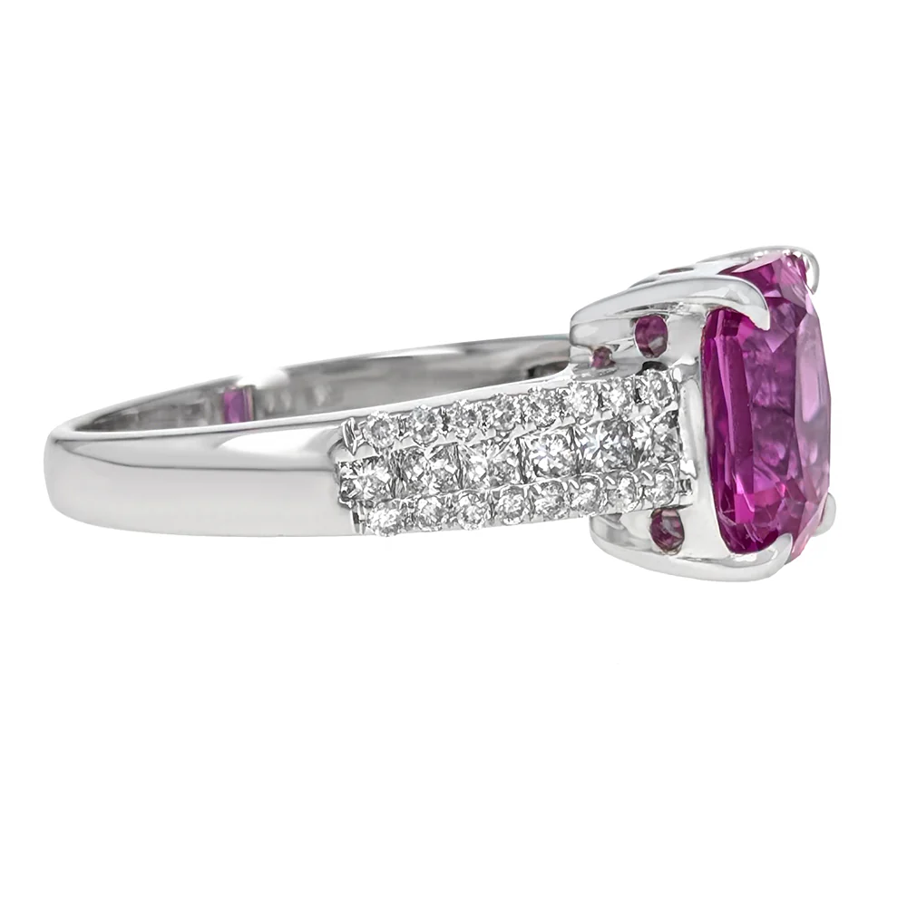 14K White Gold Radiant Cut Pink Sapphire and Diamond Ring - Image 4