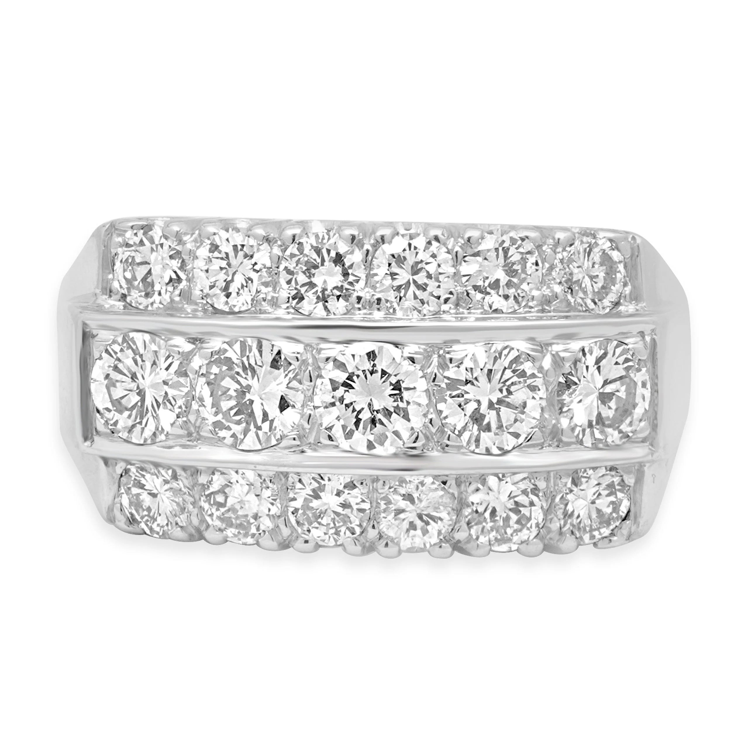 14K White Gold Round and 3-Row Round Diamond Ring