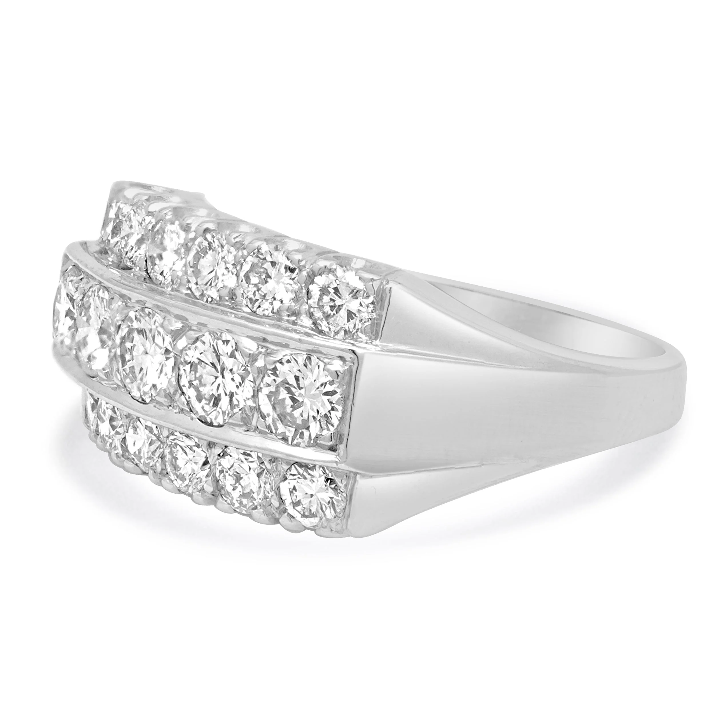 14K White Gold Round and 3-Row Round Diamond Ring - Image 2