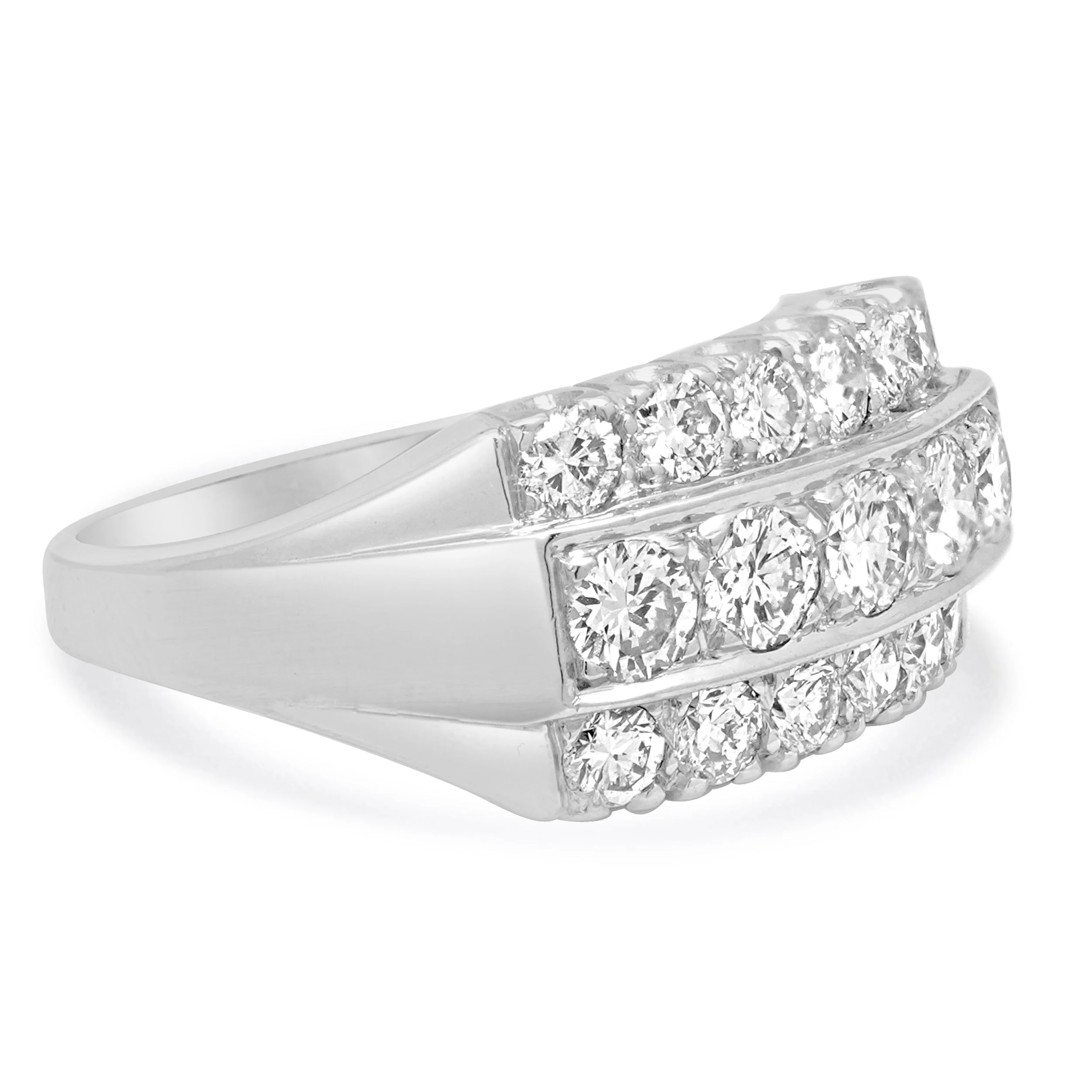 14K White Gold Round and 3-Row Round Diamond Ring - Image 3