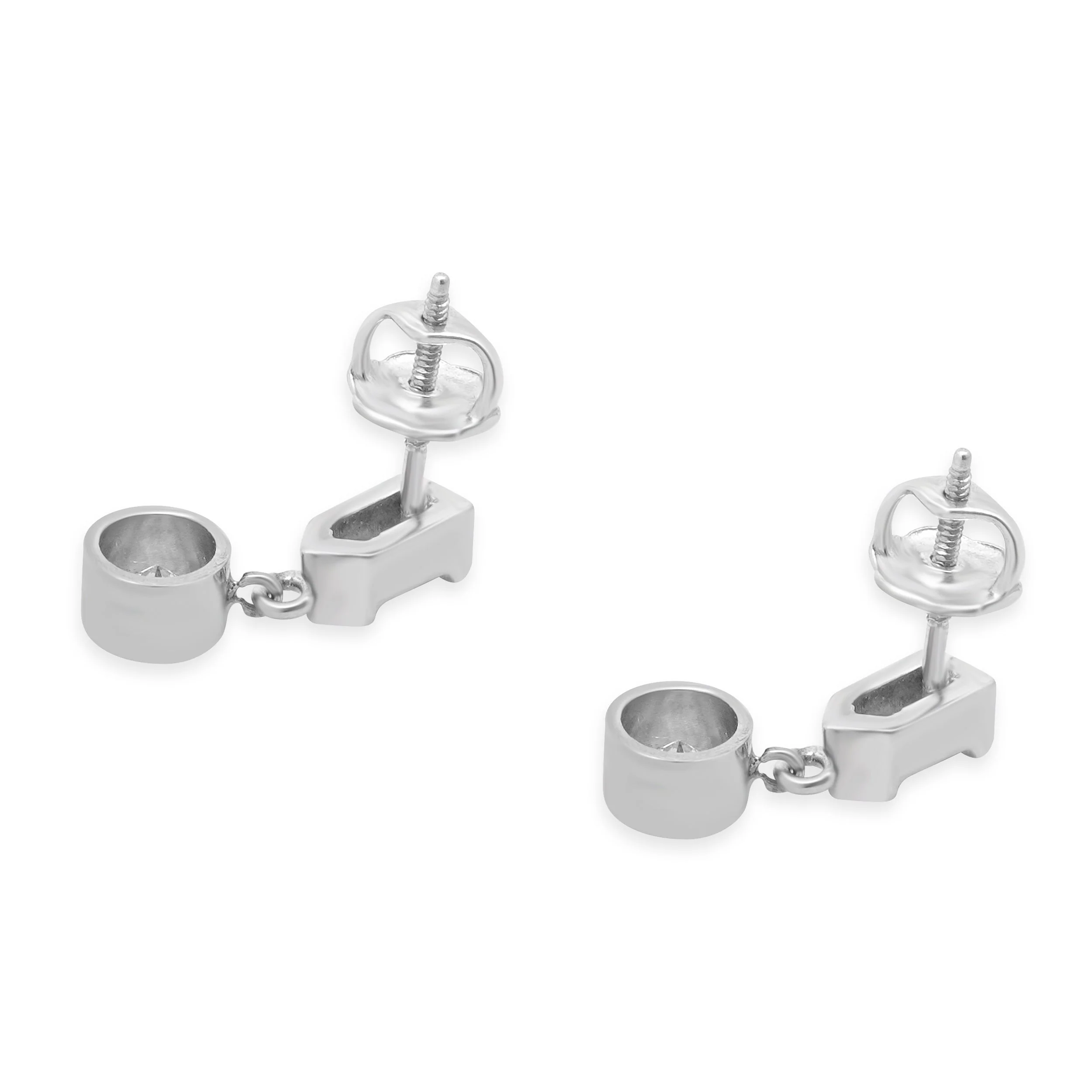 14K White Gold Round and Bullet Cut Diamond Dangle Earrings - Image 4