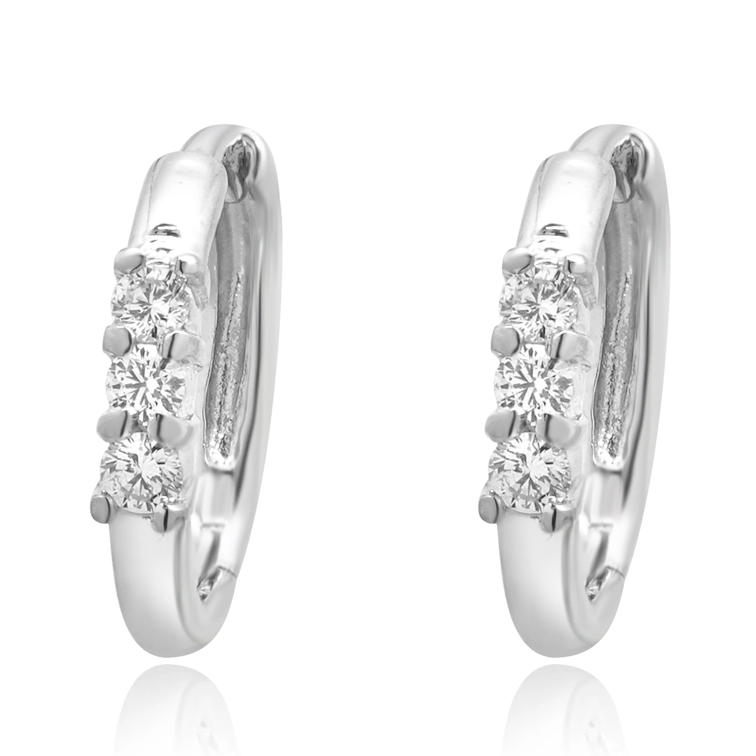 14K White Gold Round Diamond Huggie Earrings