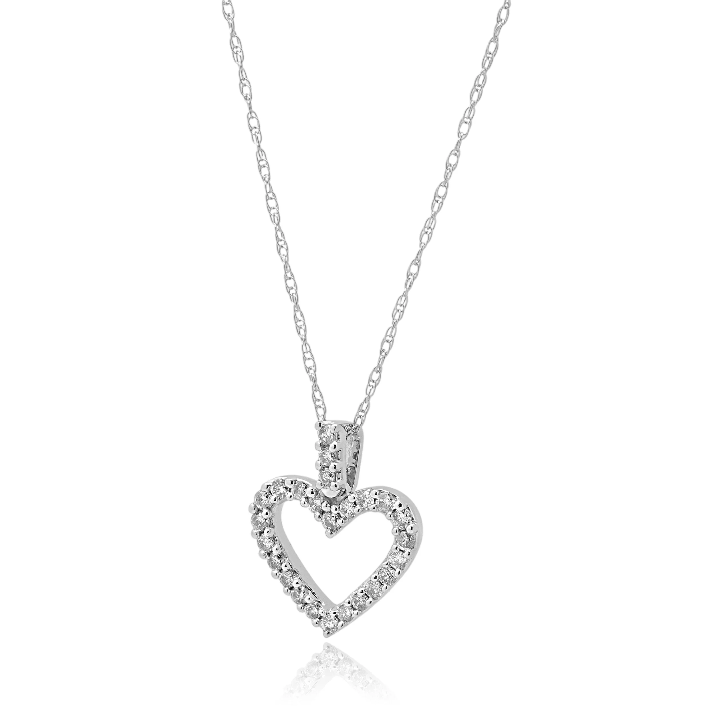 14K White Gold Round Diamond Open Heart Pendant Necklace 18.0" - Image 2
