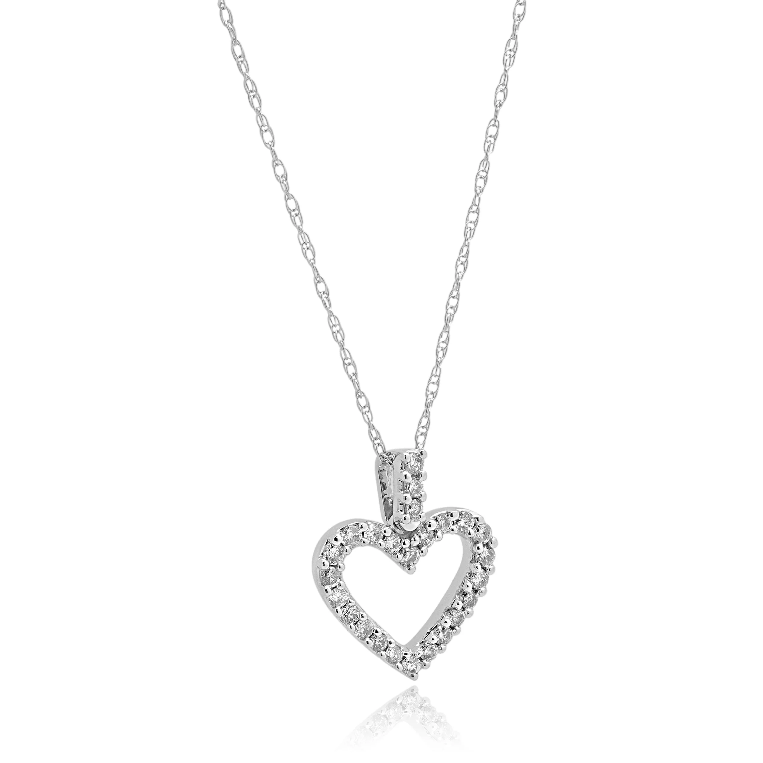 14K White Gold Round Diamond Open Heart Pendant Necklace 18.0" - Image 3