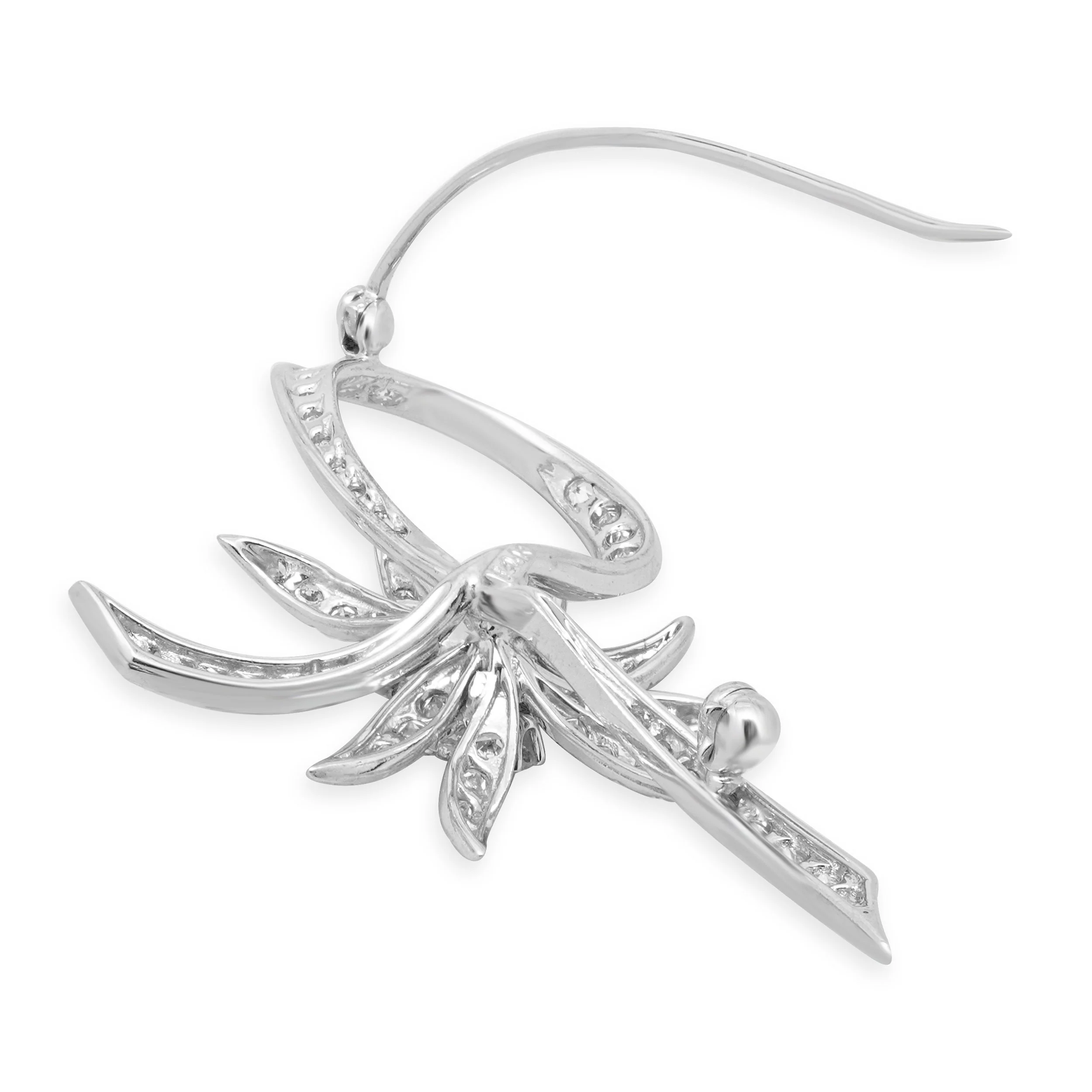 14K White Gold Round Diamond Ribbon Flower Brooch - Image 4
