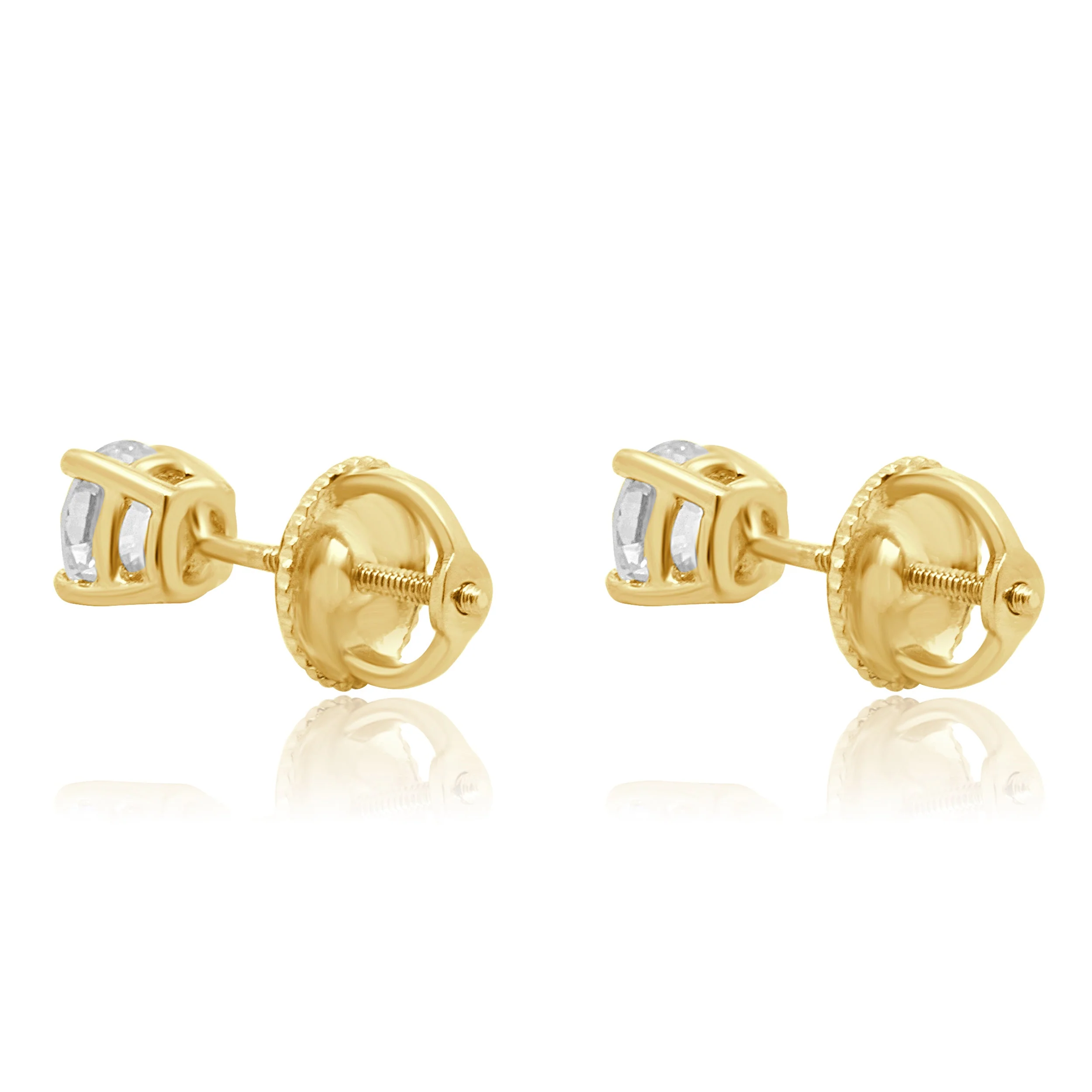14K Yellow Gold and 4-Prong Set Round Brilliant Cut Diamond Stud Earrings - Image 3