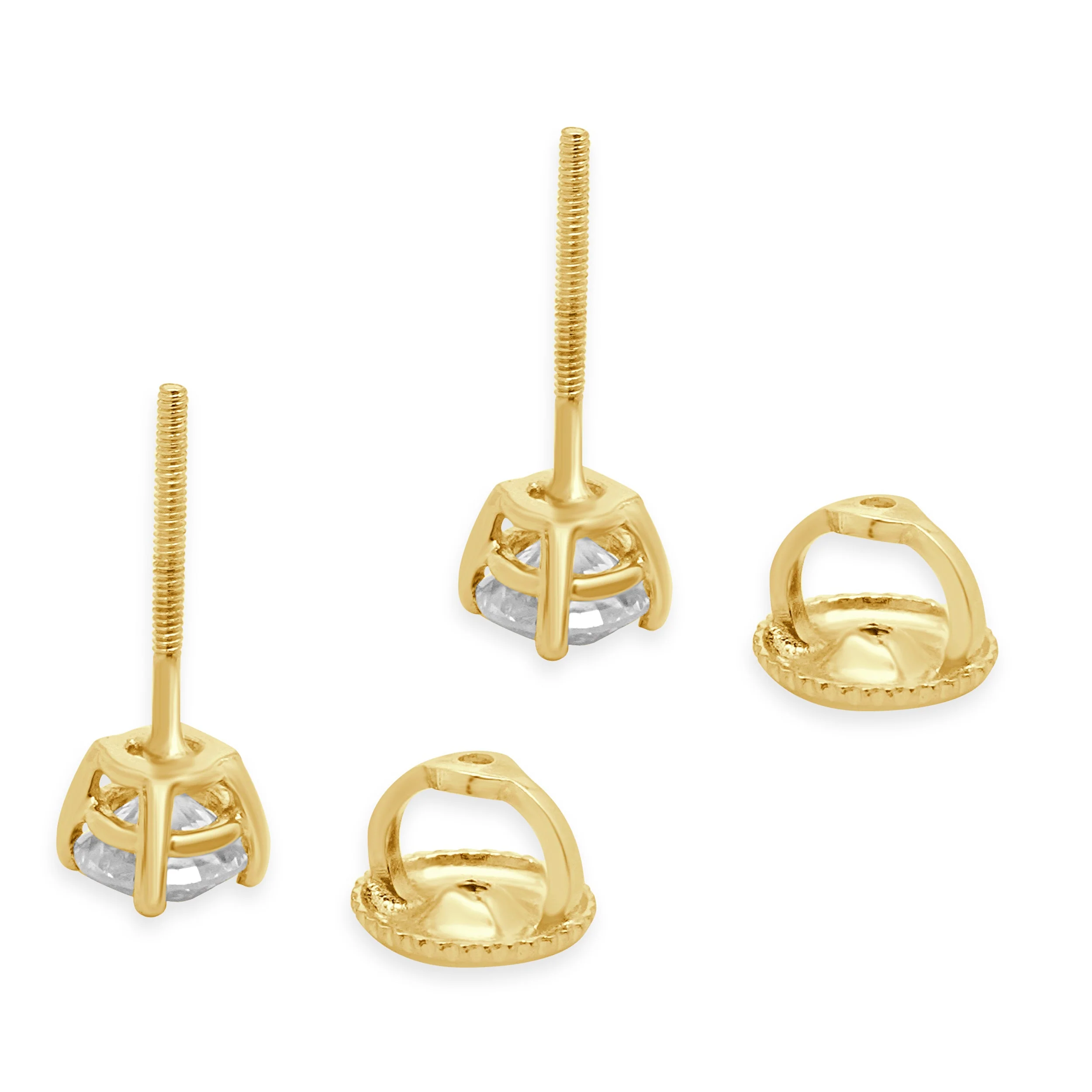 14K Yellow Gold and 4-Prong Set Round Brilliant Cut Diamond Stud Earrings - Image 4