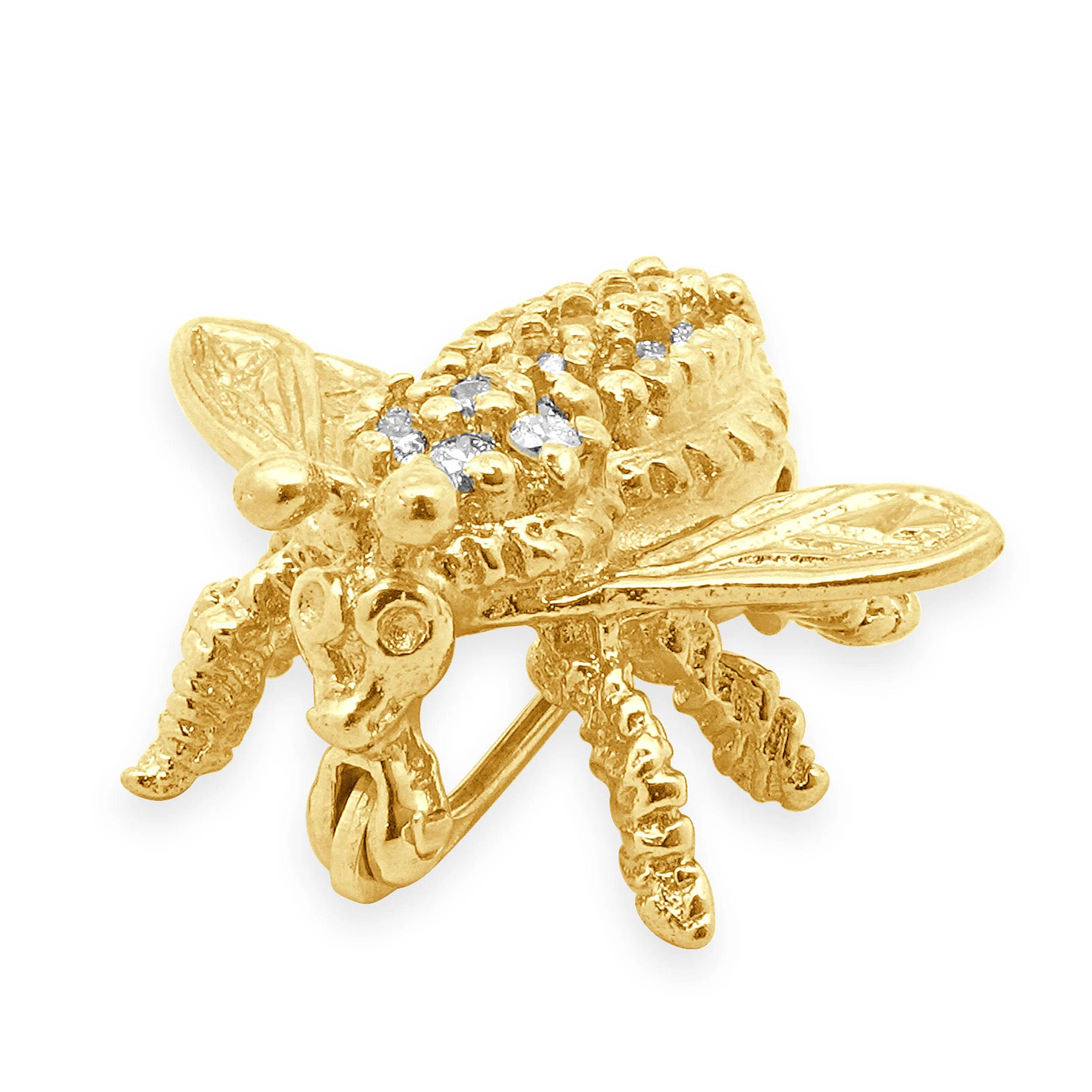 14K Yellow Gold and Pave Diamond Bee Pin
