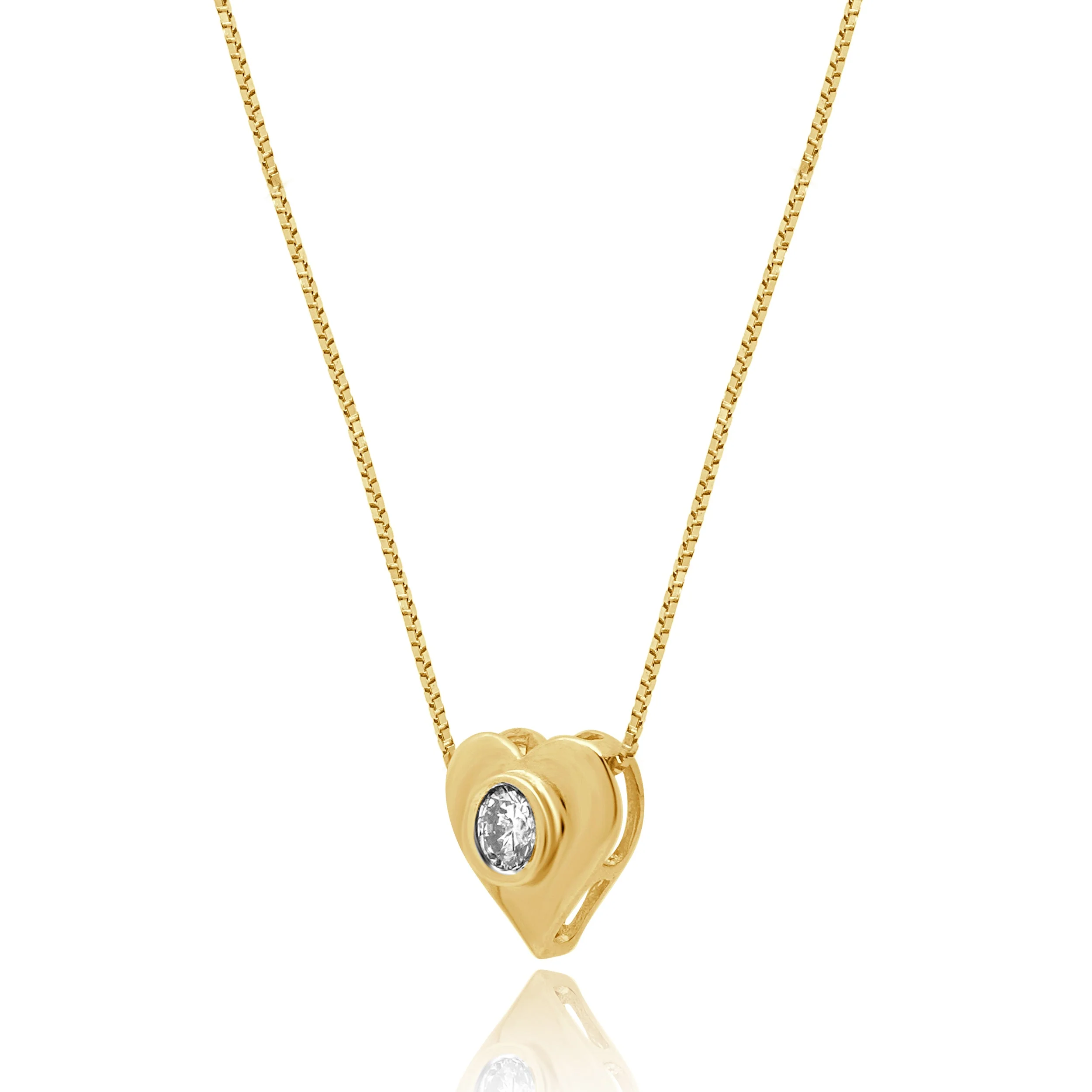 14K Yellow Gold Bezel Set Round Diamond Solitaire Heart Pendant Necklace 18.0" - Image 2