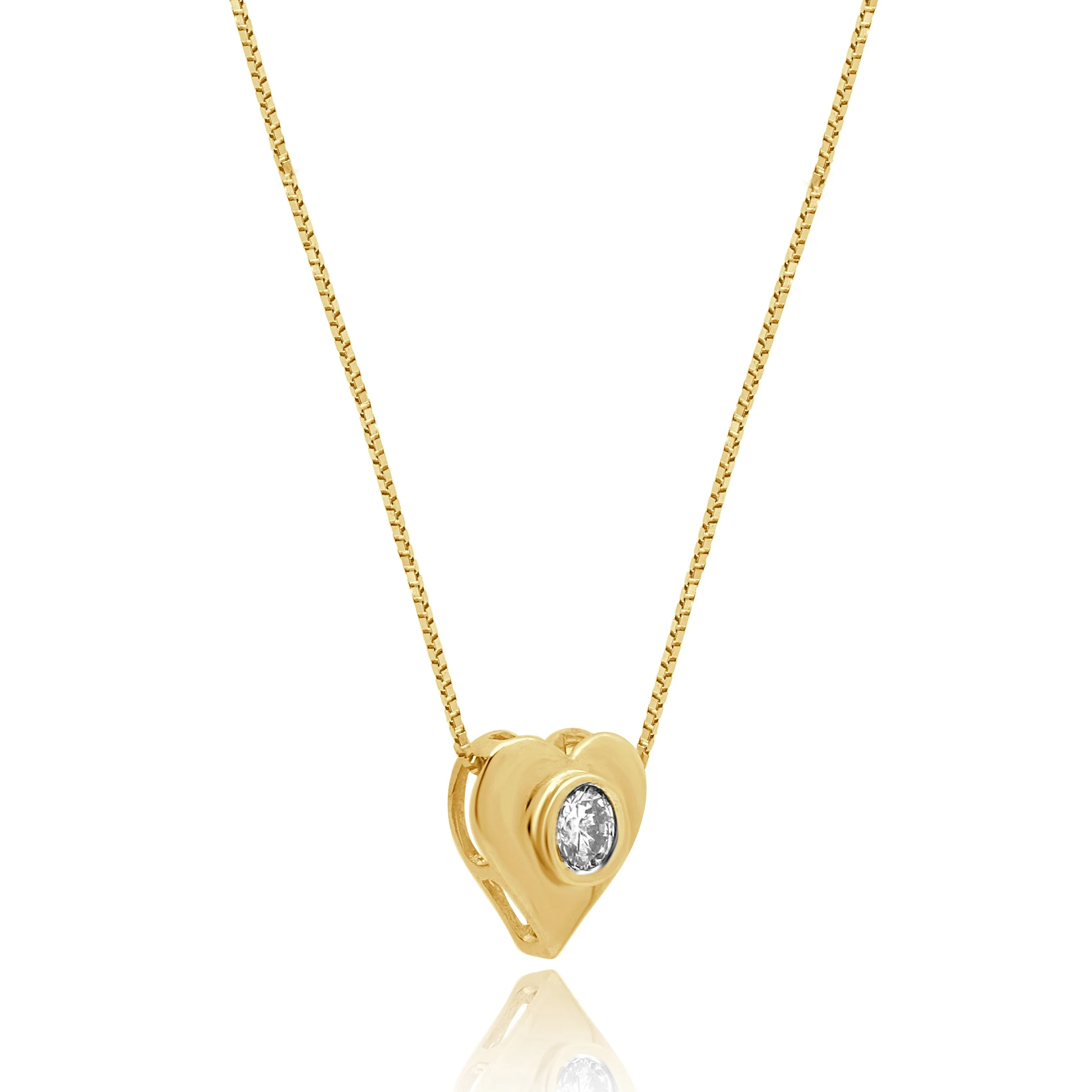 14K Yellow Gold Bezel Set Round Diamond Solitaire Heart Pendant Necklace 18.0" - Image 3