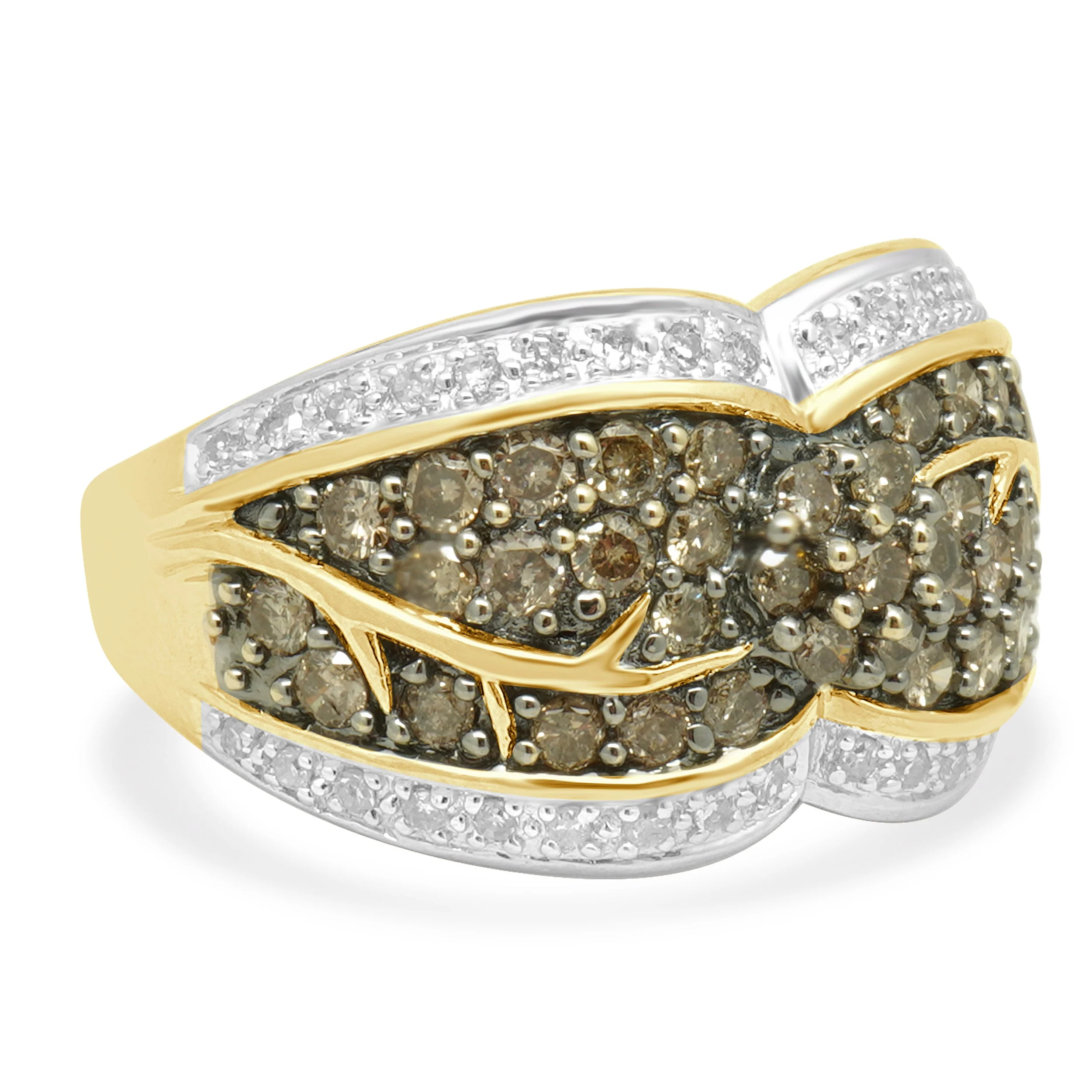 14K Yellow Gold Brown and White Diamond Ring - Image 2