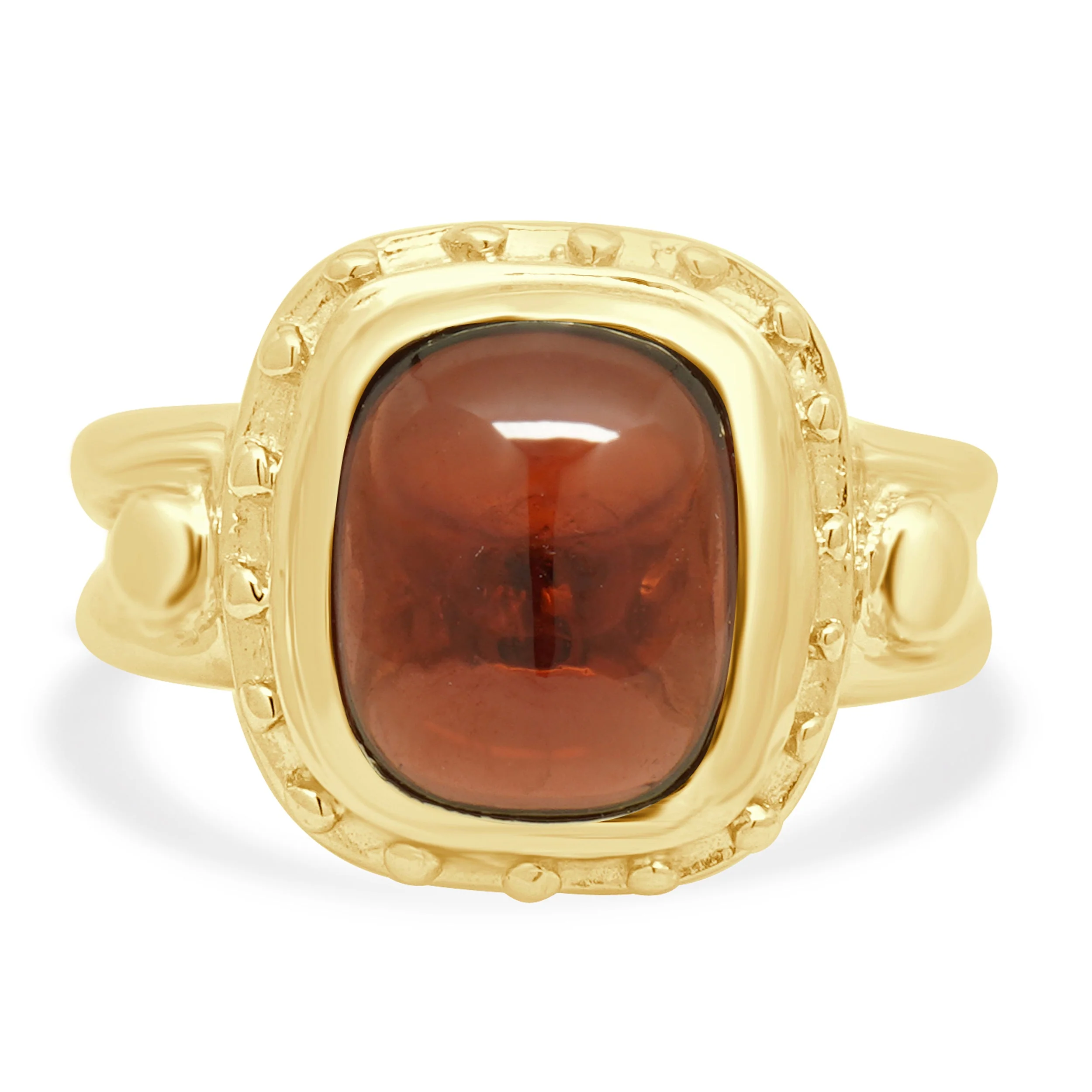 14K Yellow Gold Cabochon Cushion Cut Garnet Solitaire Ring