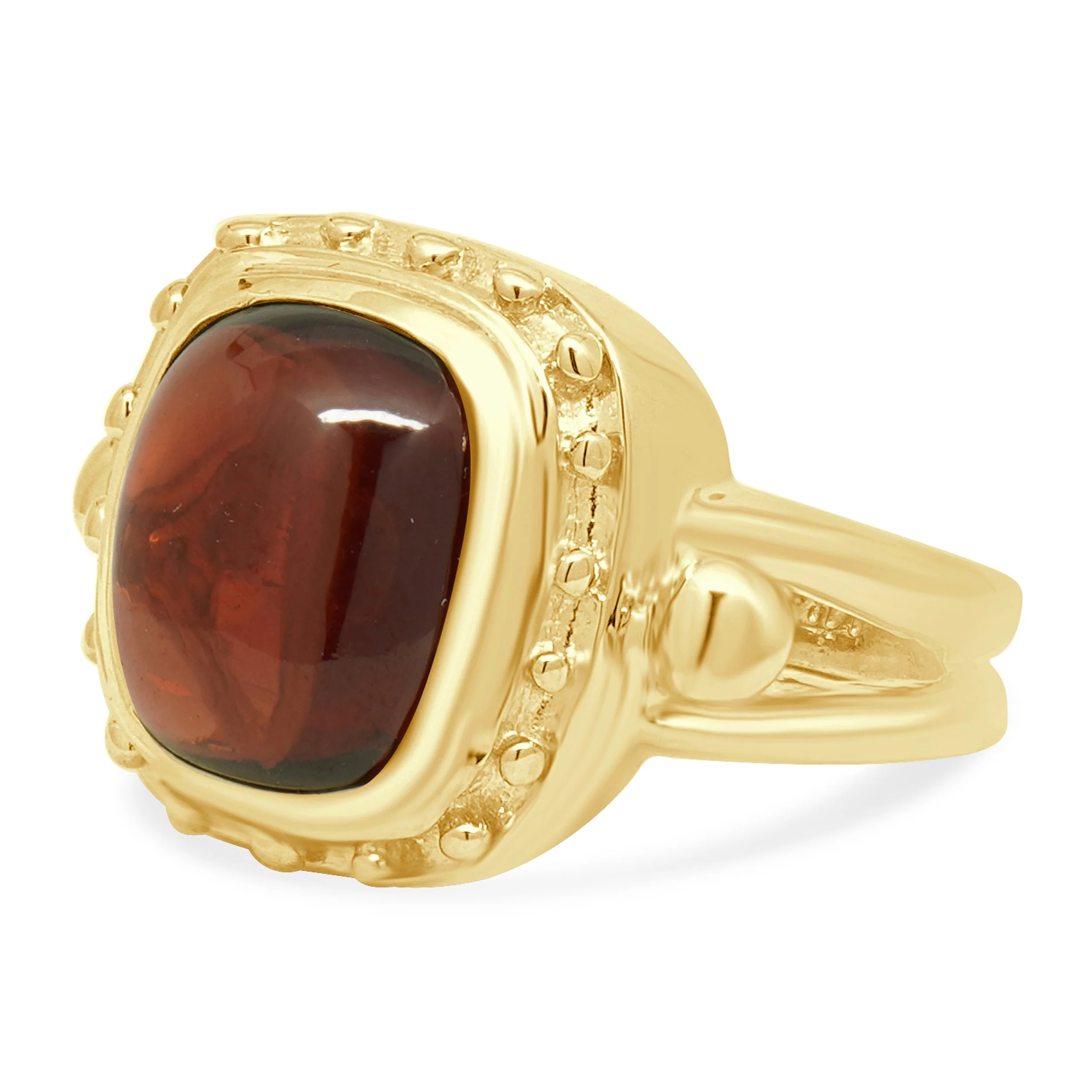 14K Yellow Gold Cabochon Cushion Cut Garnet Solitaire Ring - Image 2