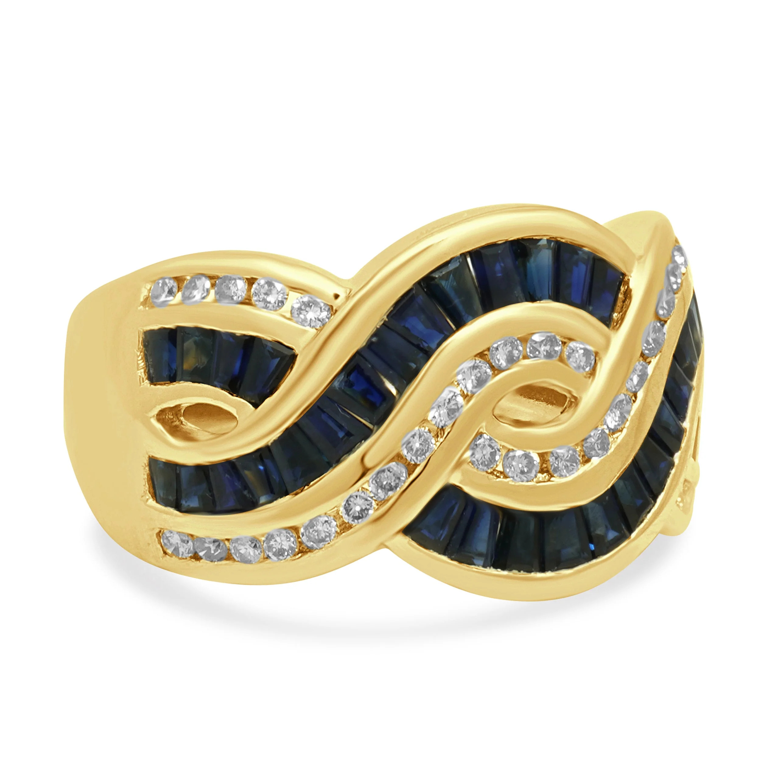 14K Yellow Gold Channel Set Blue Sapphire and Round Diamond Braided Band - Image 3