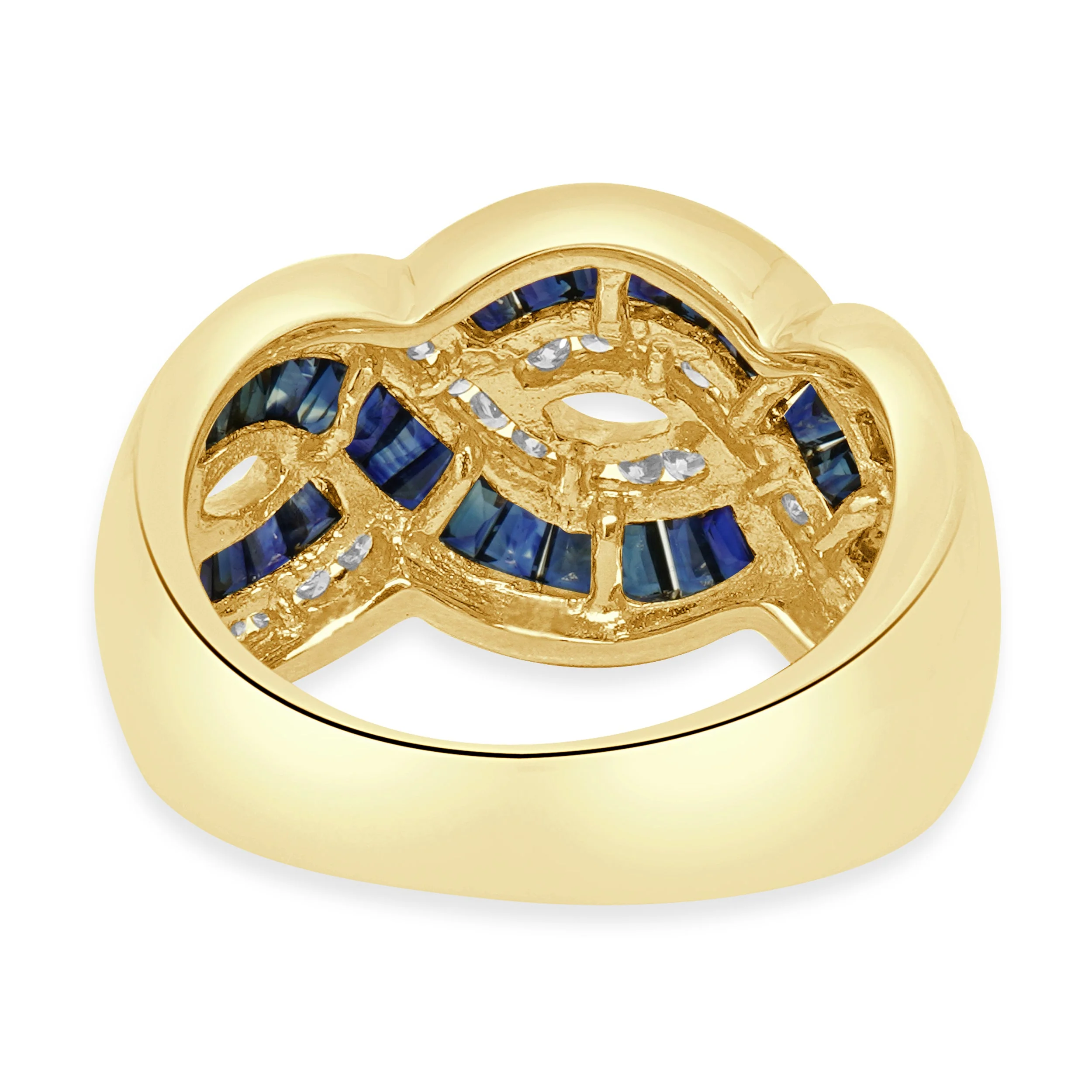 14K Yellow Gold Channel Set Blue Sapphire and Round Diamond Braided Band - Image 4